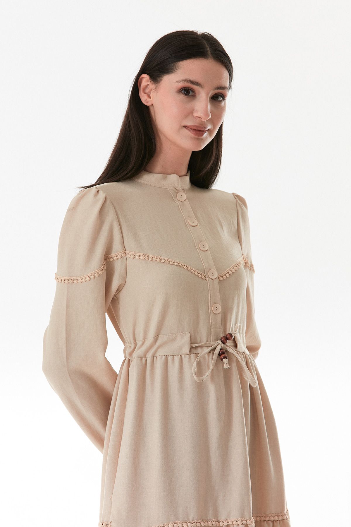 Fulla Moda-Φόρεμα Fullamodest Tie Waist Judge Collar 3