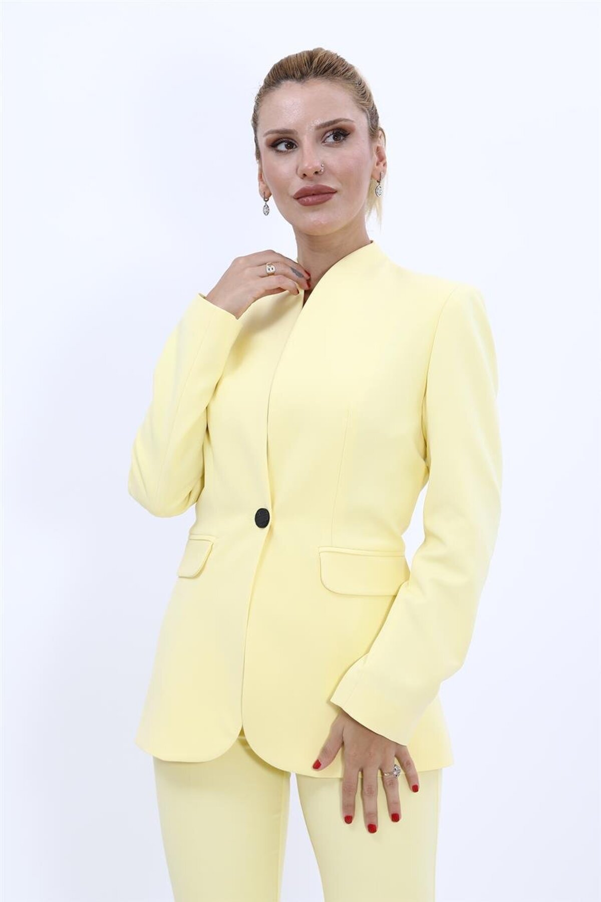 ÖNDER ÖZSOY-Yellow Collarless Jacket 2