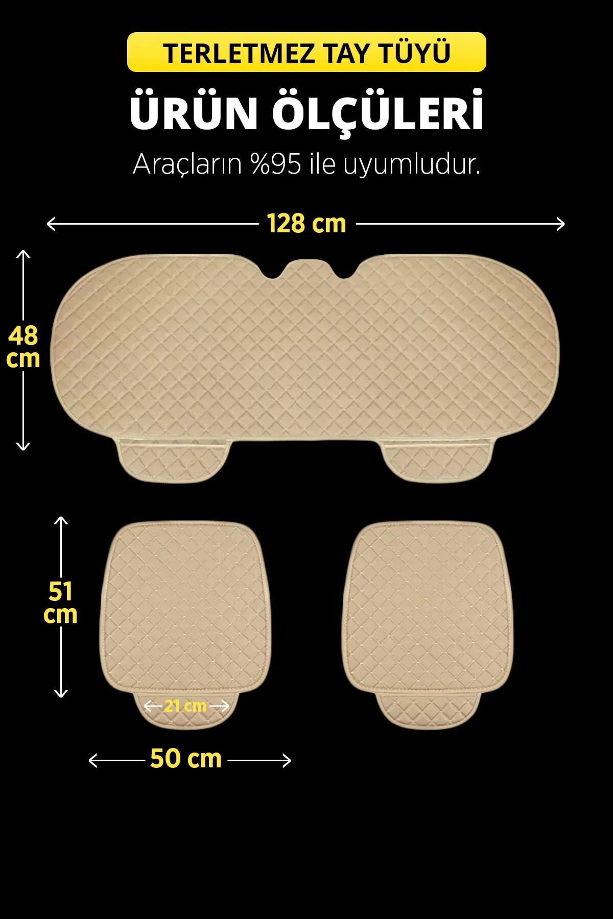 AYAZGRUP Tay Tüyü Cepli & Terletmez Oto Koltuk Minder Seti & 2'li yastığı - Koltuk Koruma Kılıfı (5'li Set) fotoğrafı 3 (önizleme)