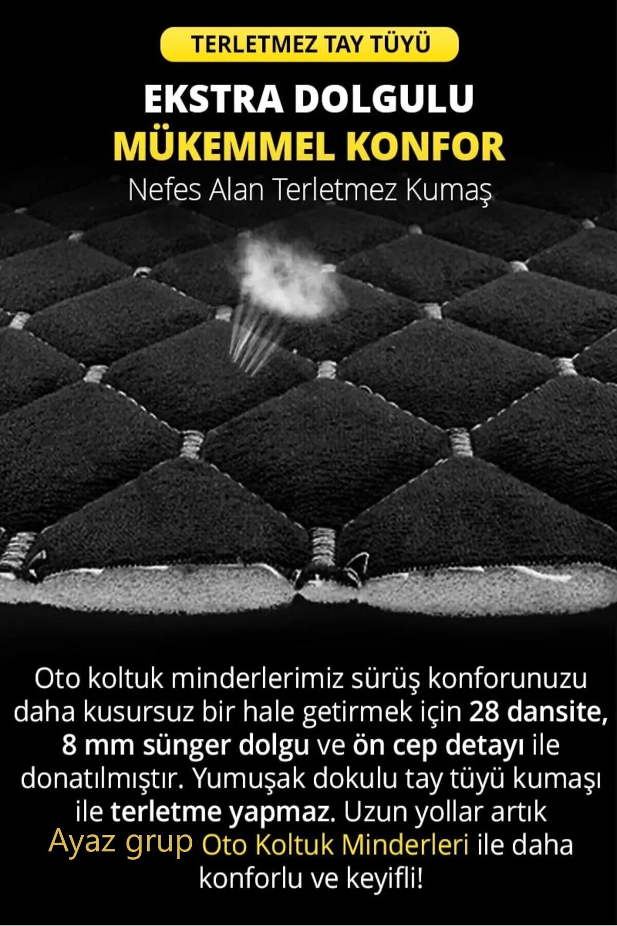 AYAZGRUP Tay Tüyü Cepli & Terletmez Oto Koltuk Minder Seti & 2'li yastığı - Koltuk Koruma Kılıfı (5'li Set) fotoğrafı 4 (önizleme)