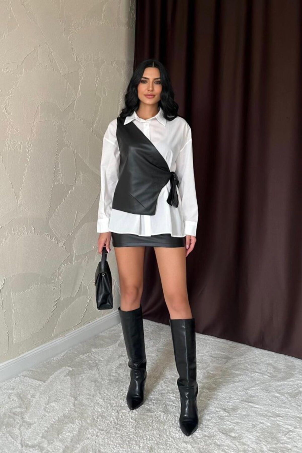 velmorafashion Beyaz Yandan Bağlamalı Yelek Gömlek