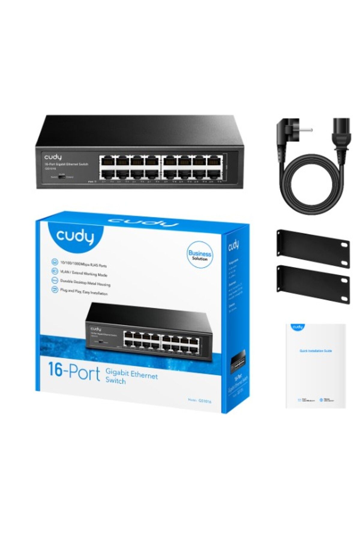 cudy GS1016 16 Port 10/100/1000Mbps VLAN&Extend Mode 8" Rock-Mount Çelik Gigabit Ethernet Switch