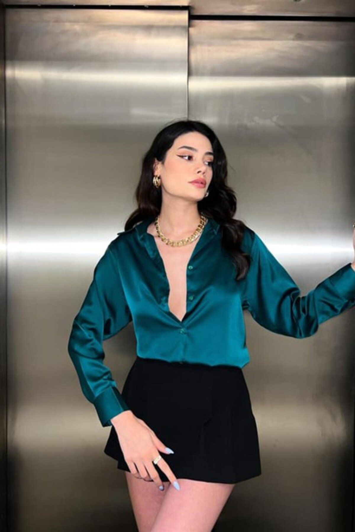 MHT STORE Zümrüt Saten Gömlek