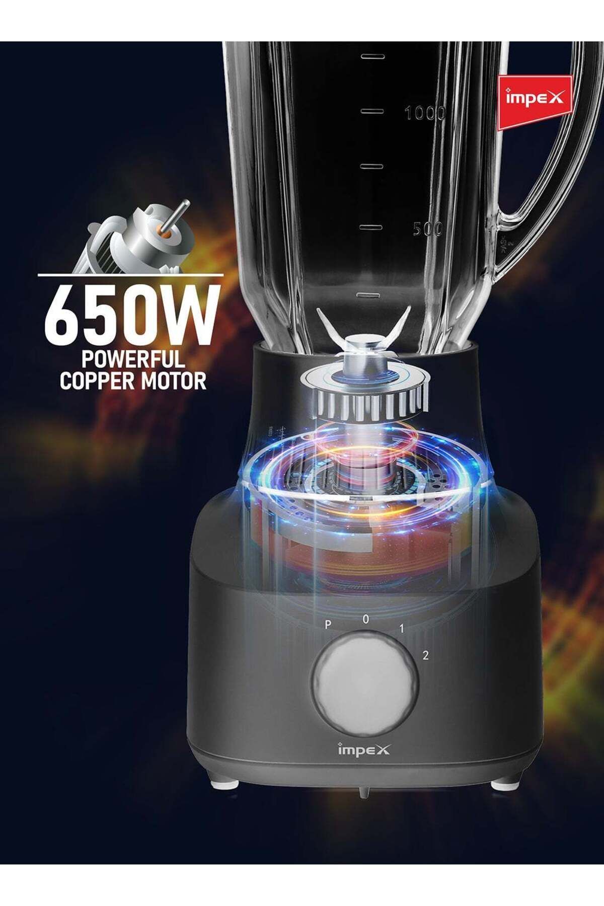 İMPEX-2 In 1 Powerful Blender 650w With Grinder Bl3509 - 1.8l Blender Jar,50g Grinding Jar,2speed Settings 5