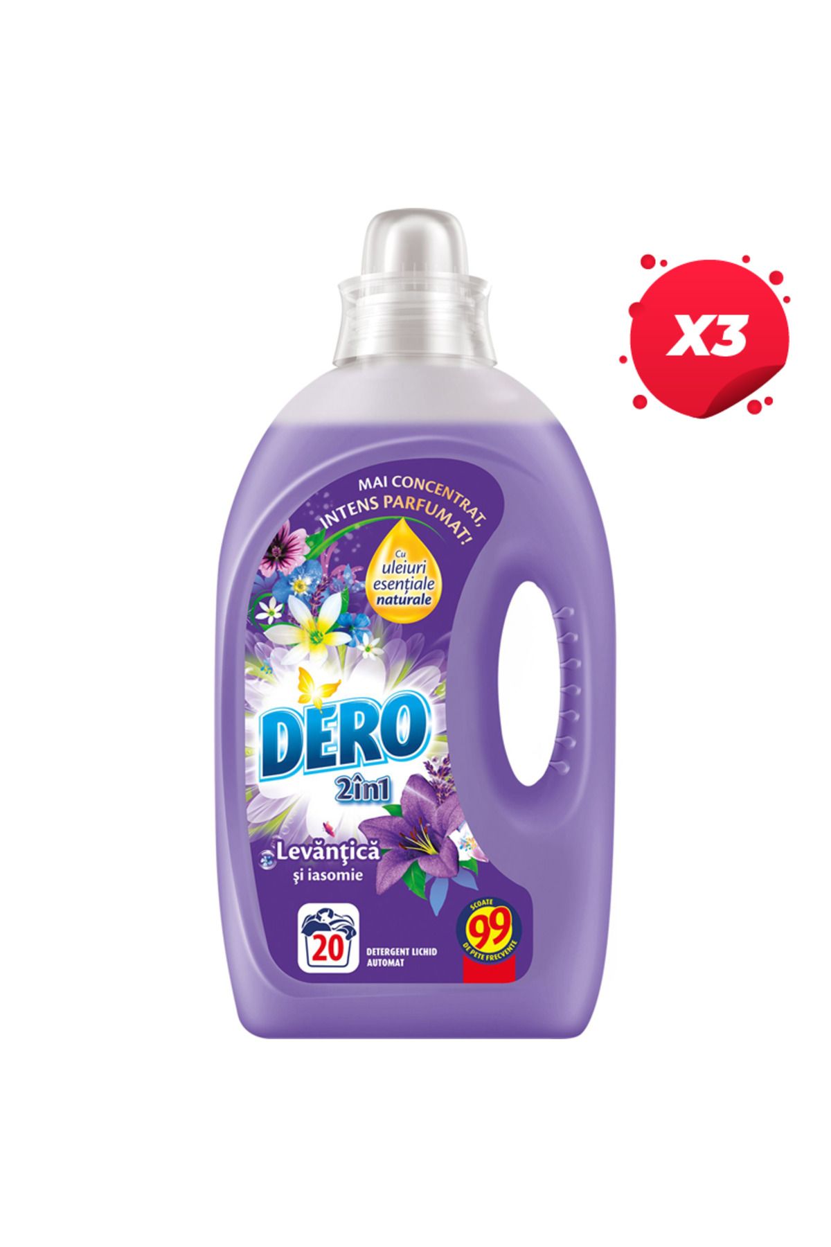 Dero X3 - Dero Lichid 1l 2in1 Lavanda Iasomina 20 Spălări - One Size