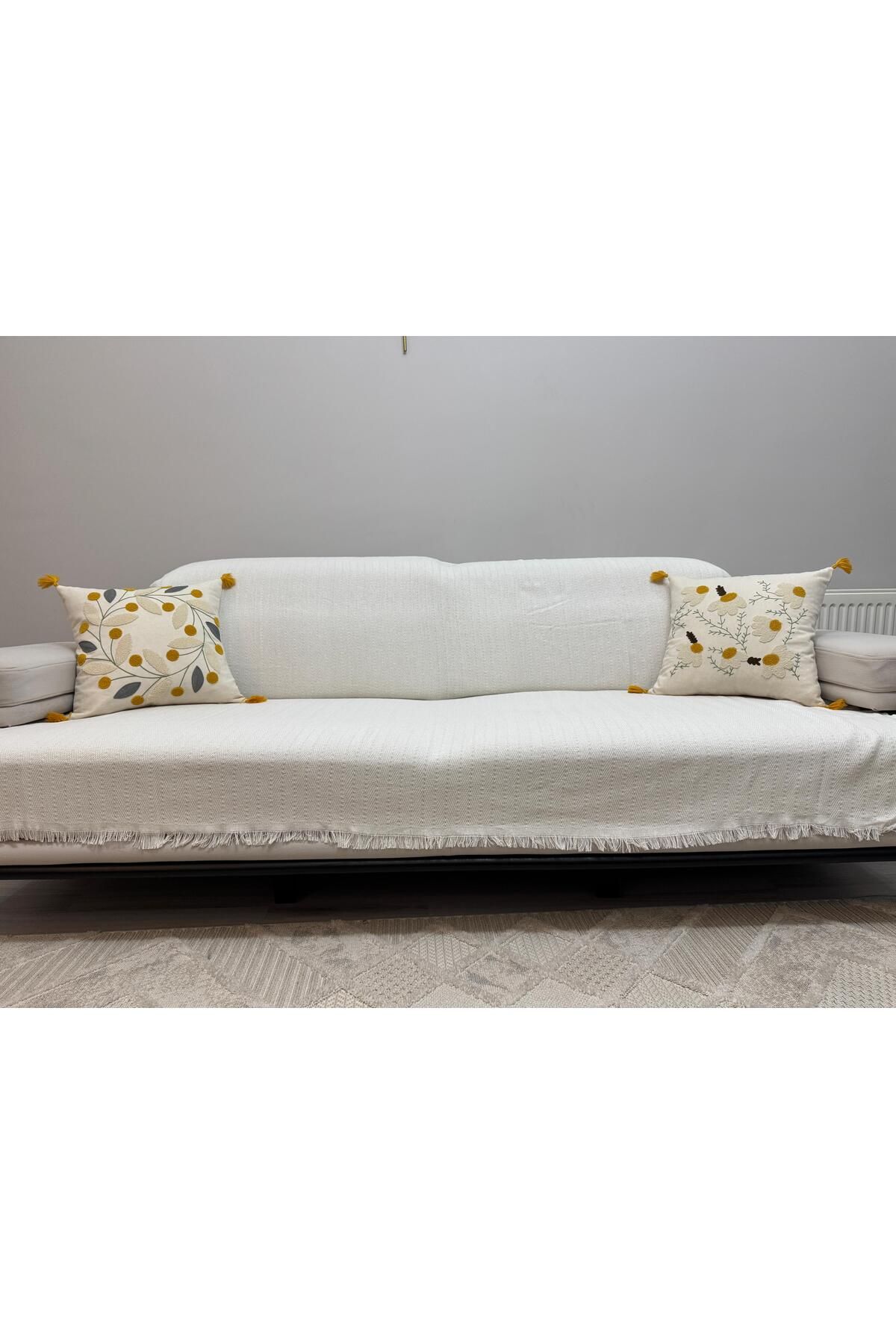 ŞENER HOME-Modern Multi-Purpose Throw & Sofa Cover - Cream 6