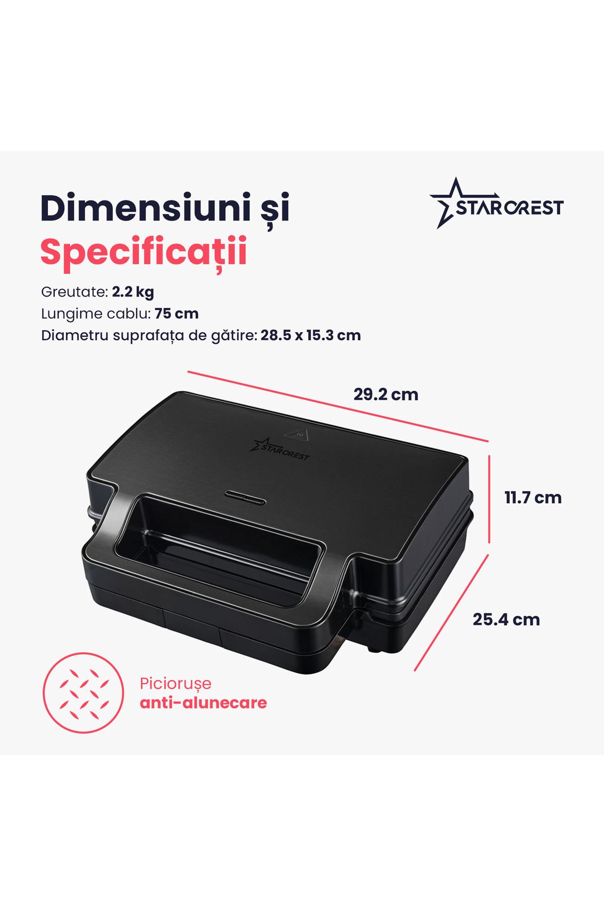 STARCREST-Sandwich maker XL STARCREST SSM-3131BX, 1000W, 3 placi detasabile antiadezive: sandwich, vafe, grill 7