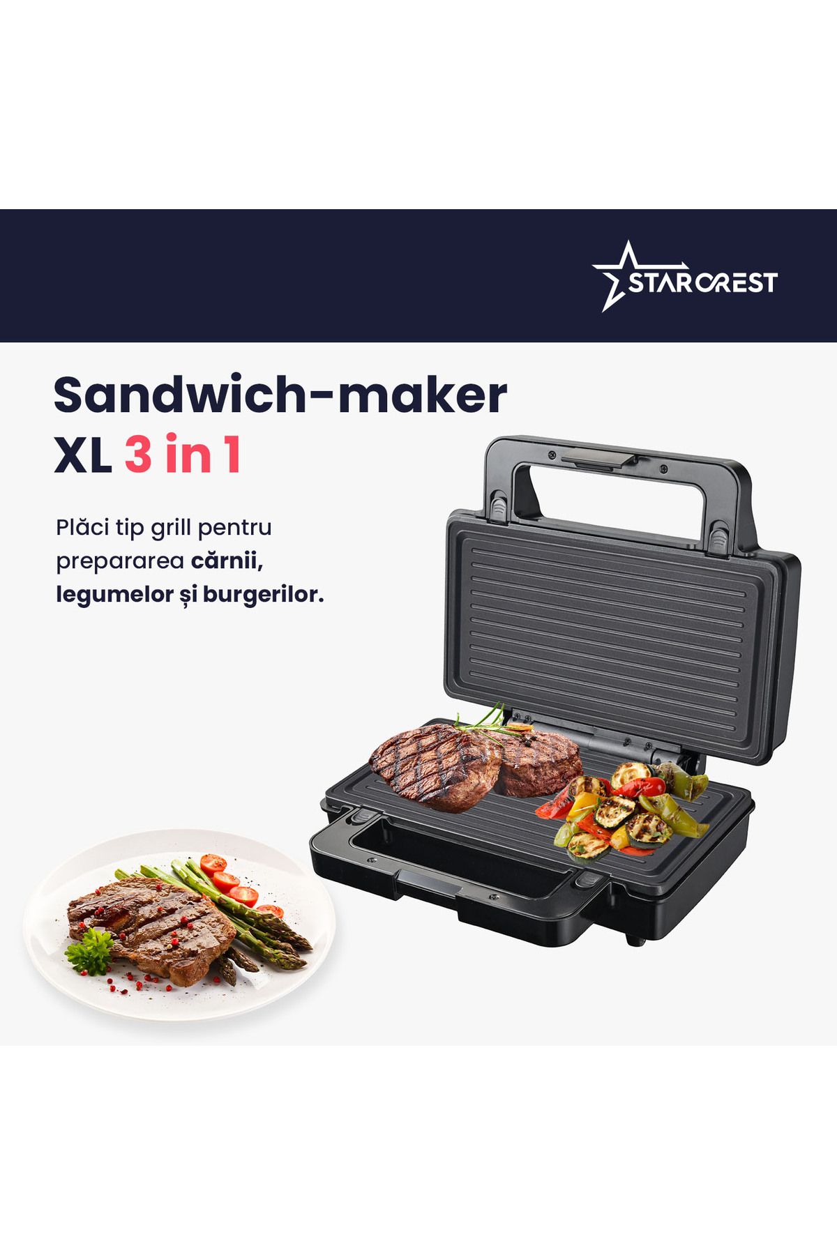 STARCREST-Sandwich maker XL STARCREST SSM-3131BX, 1000W, 3 placi detasabile antiadezive: sandwich, vafe, grill 6