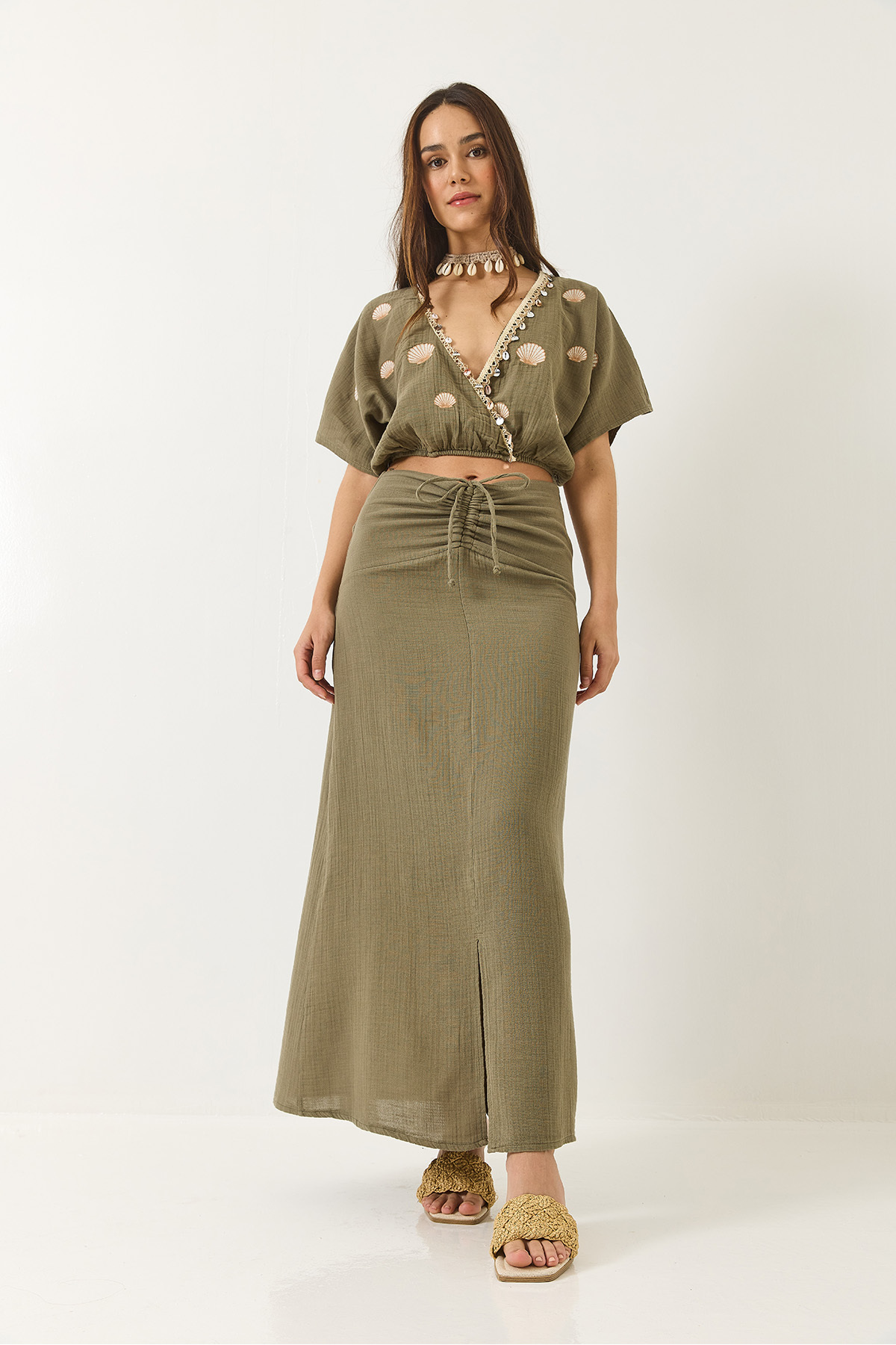 LUCCI Embroidered V-neck Two-Piece Co-Ord Set 2