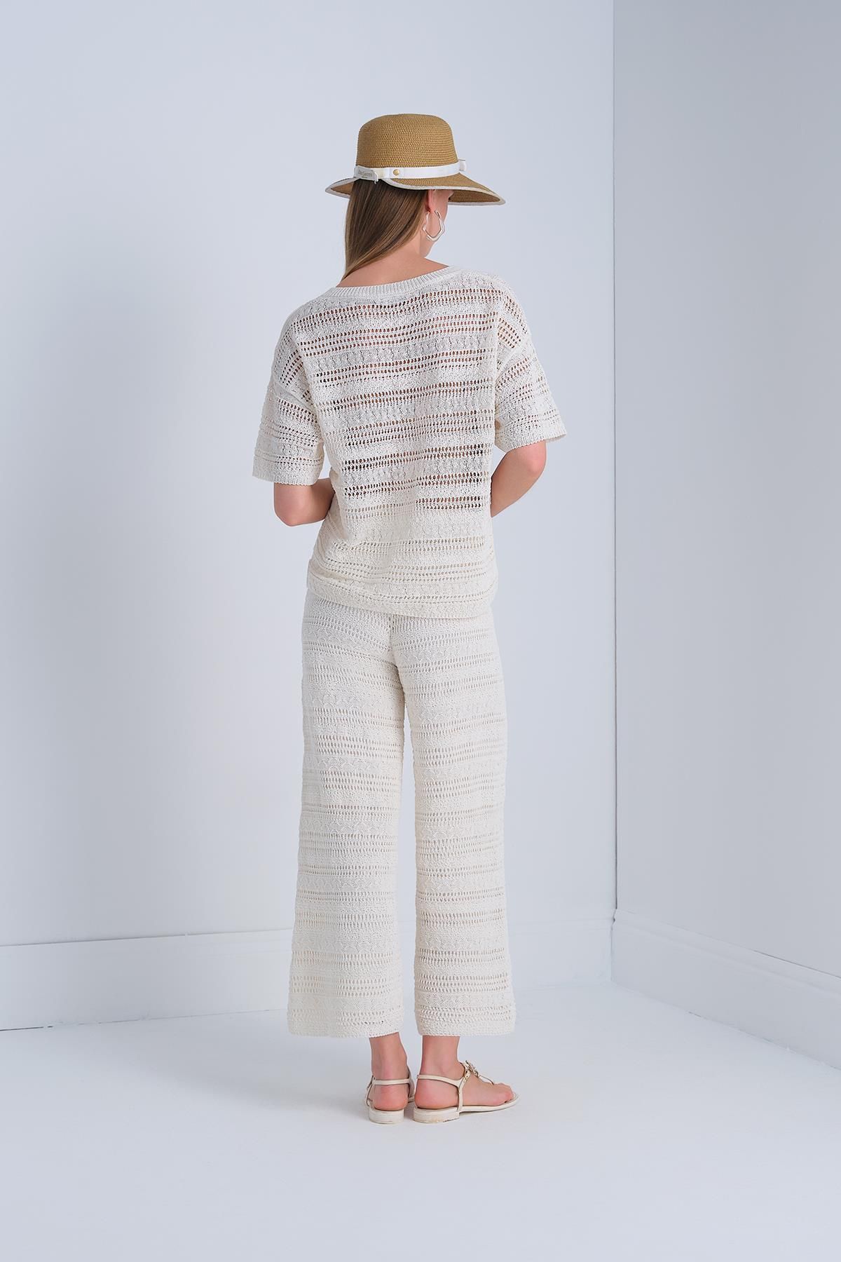 JOIN US-Openwork Lined Ecru Trousers 5