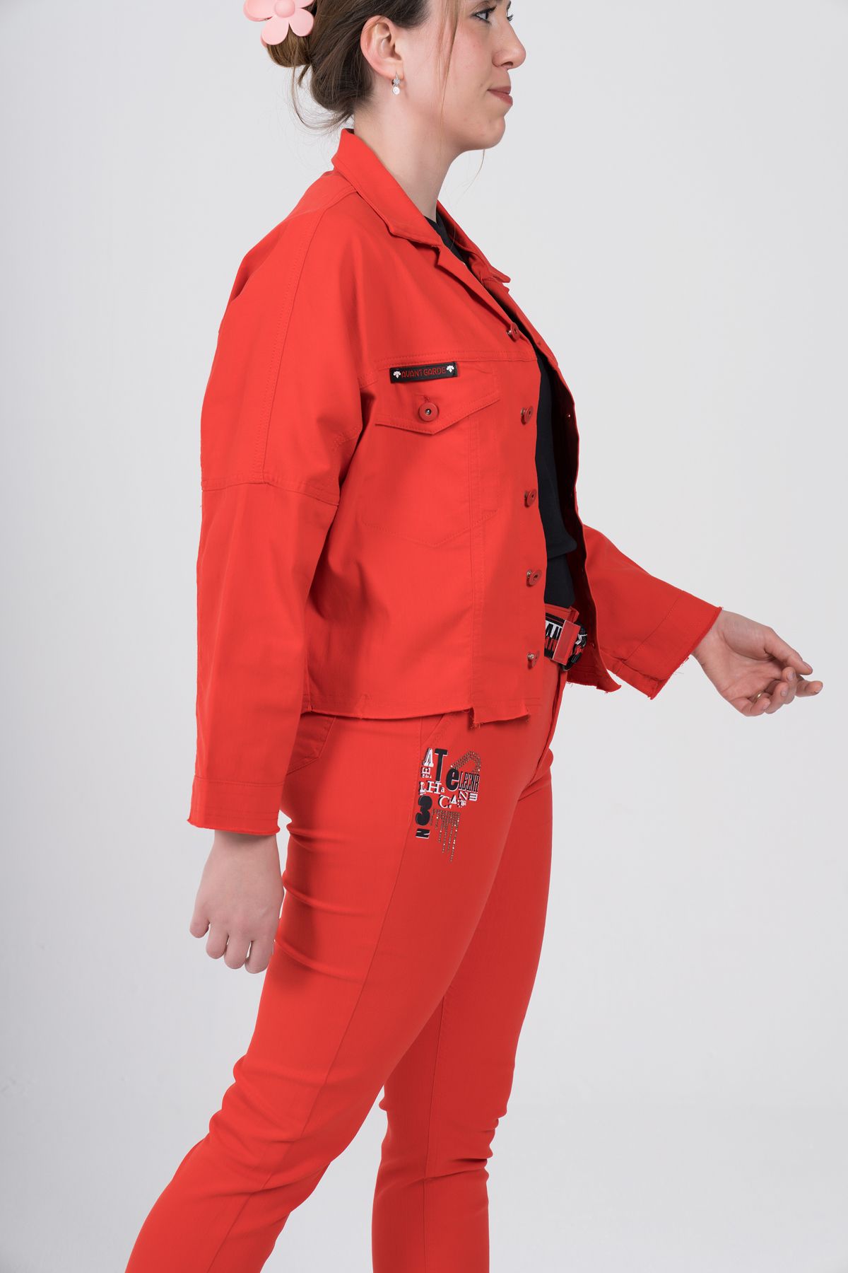 Nihal Eren Butik-Large Size Lycra Seasonal Gabardine Design Jacket 3