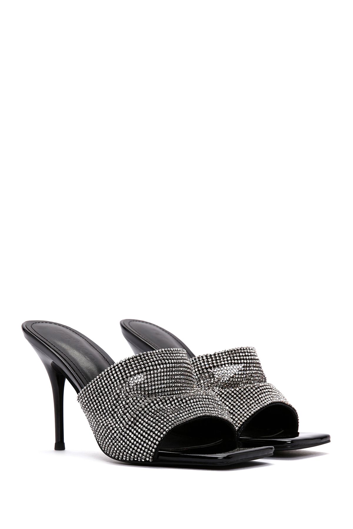 Derimod-Black Stone Detailed Thin Heeled Women's Slippers - 24SFE4515TS 4