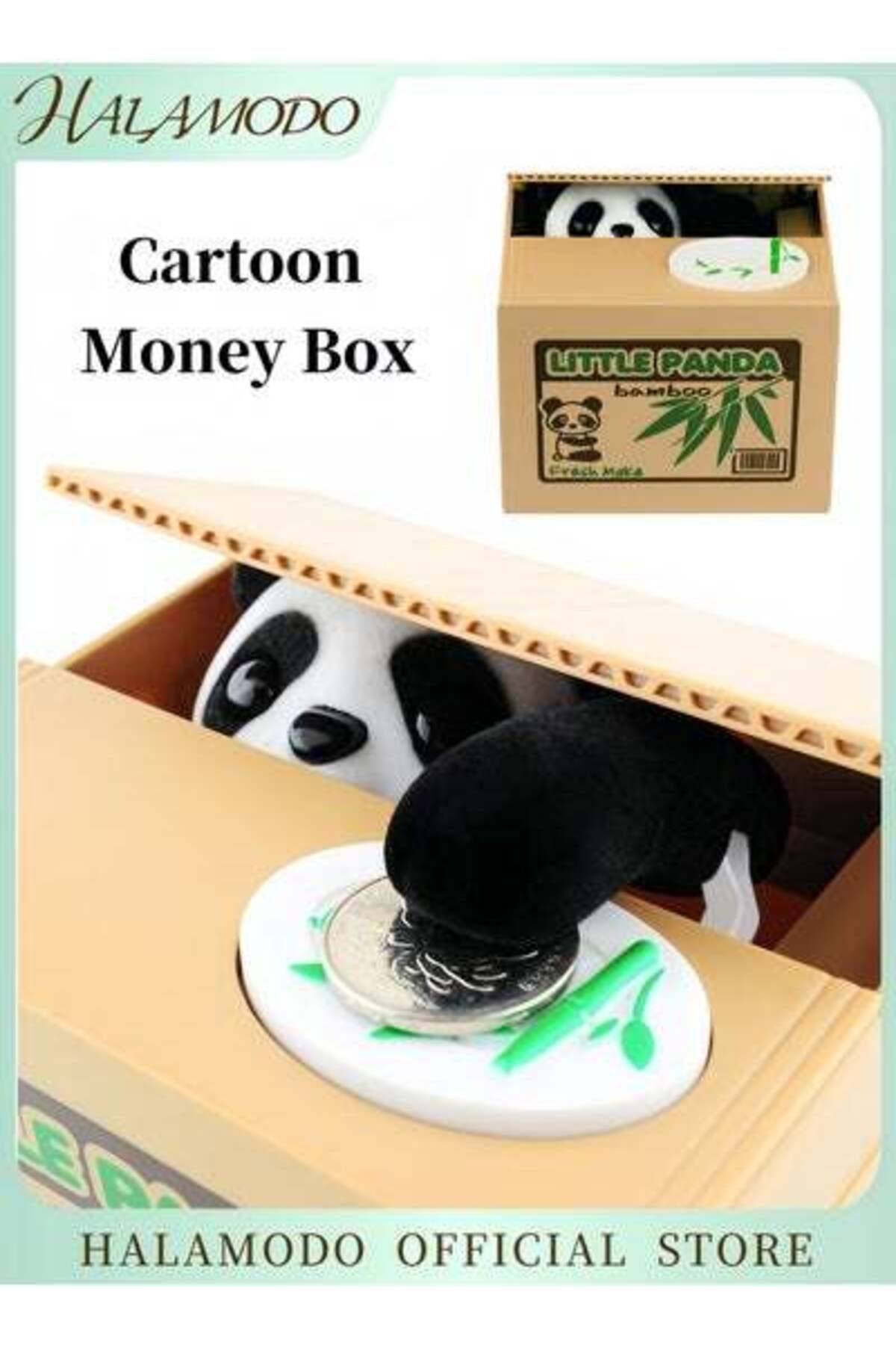 HALAMODO-Kid's Cartoon Savings Box Money Box Coin Cash Saving Can Automatically Take Coins Panda Box Square M 1