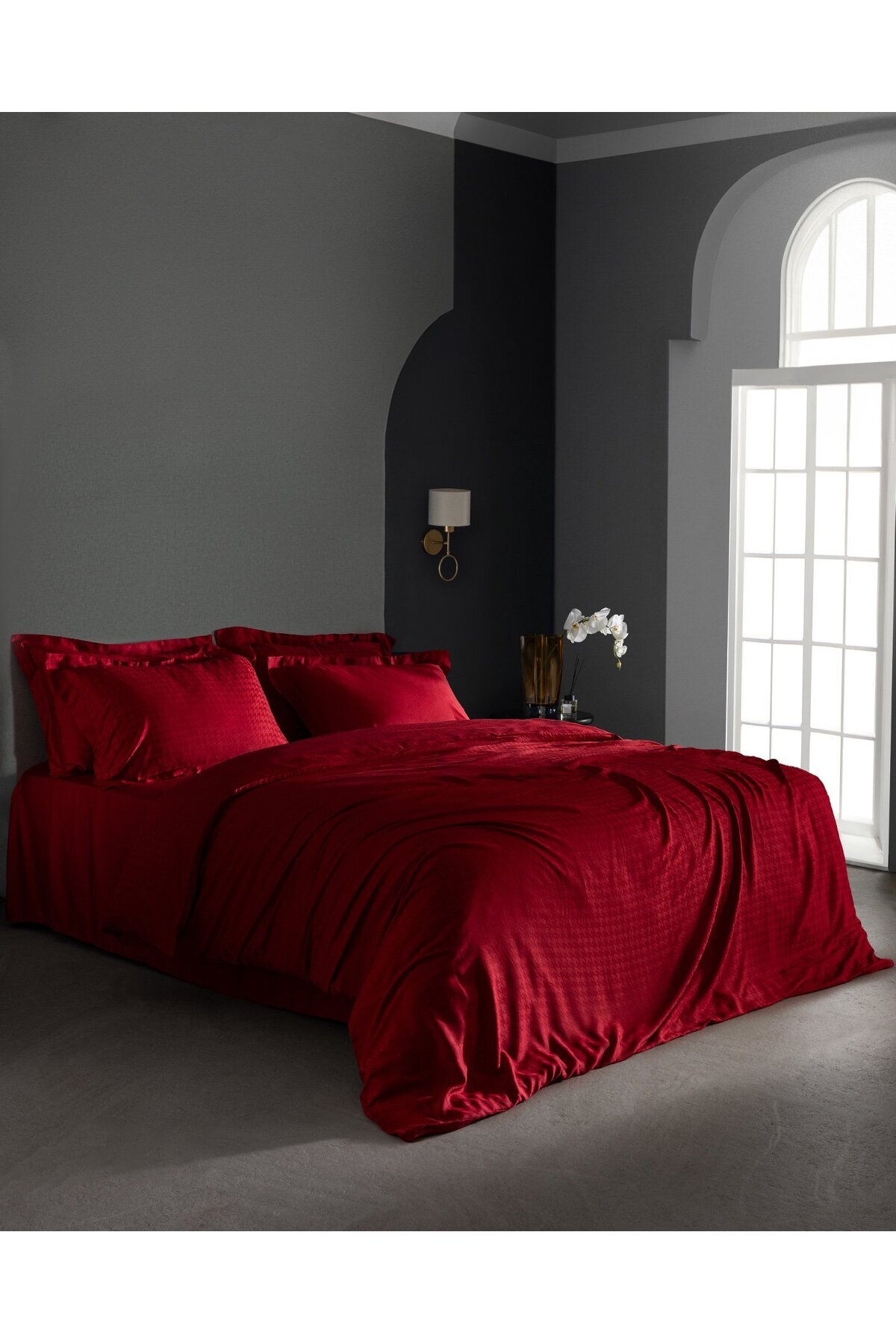 Madame Coco-Lune Doppel-Bettbezug-Set aus Bambus-Satin, Rot 1