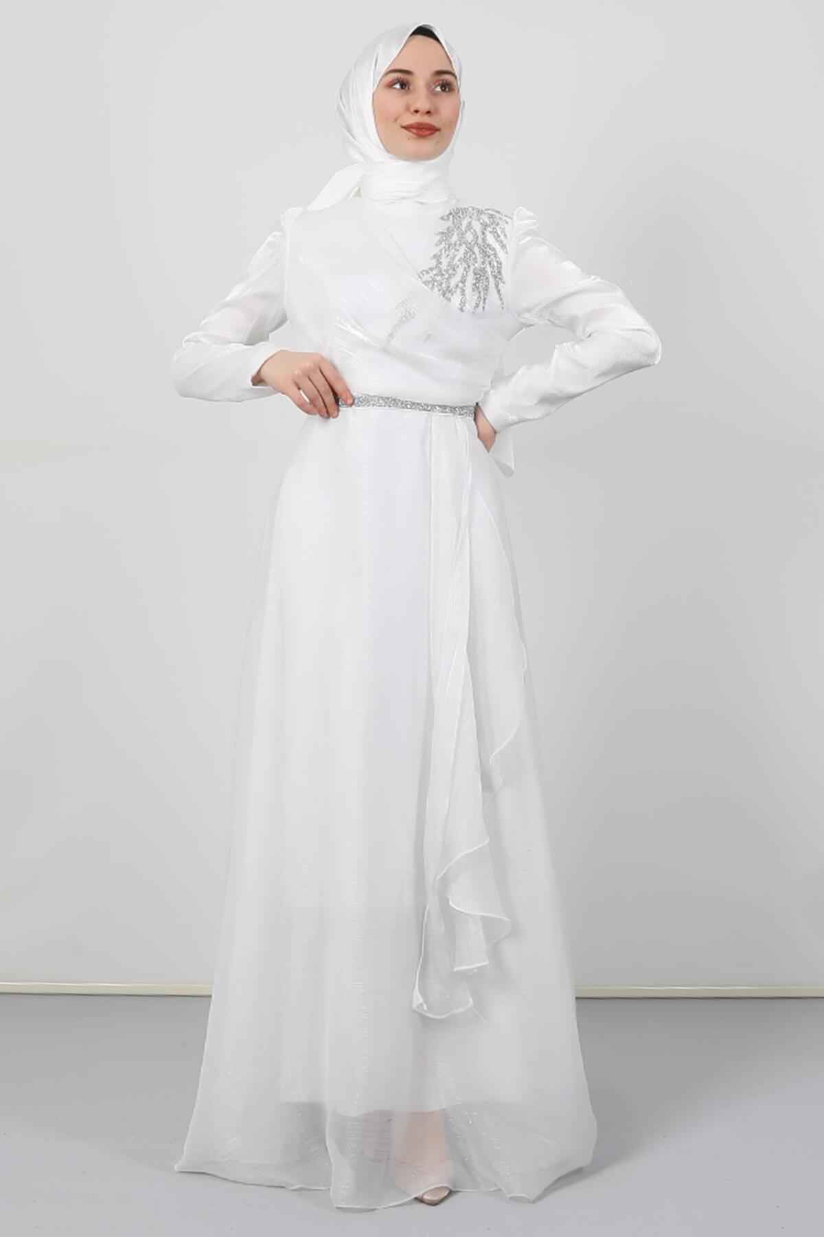 Eliza Modest Evening Dress - White