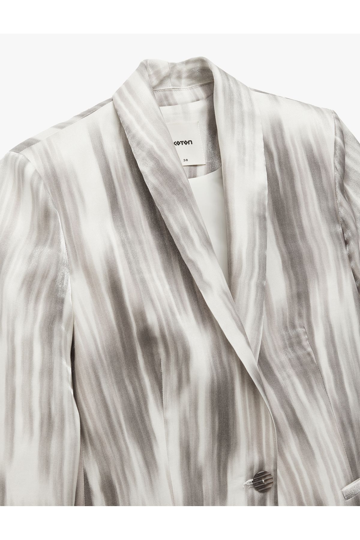 Koton-Color Transition Patterned Long Sleeve Satin Blazer Jacket with Pockets 7