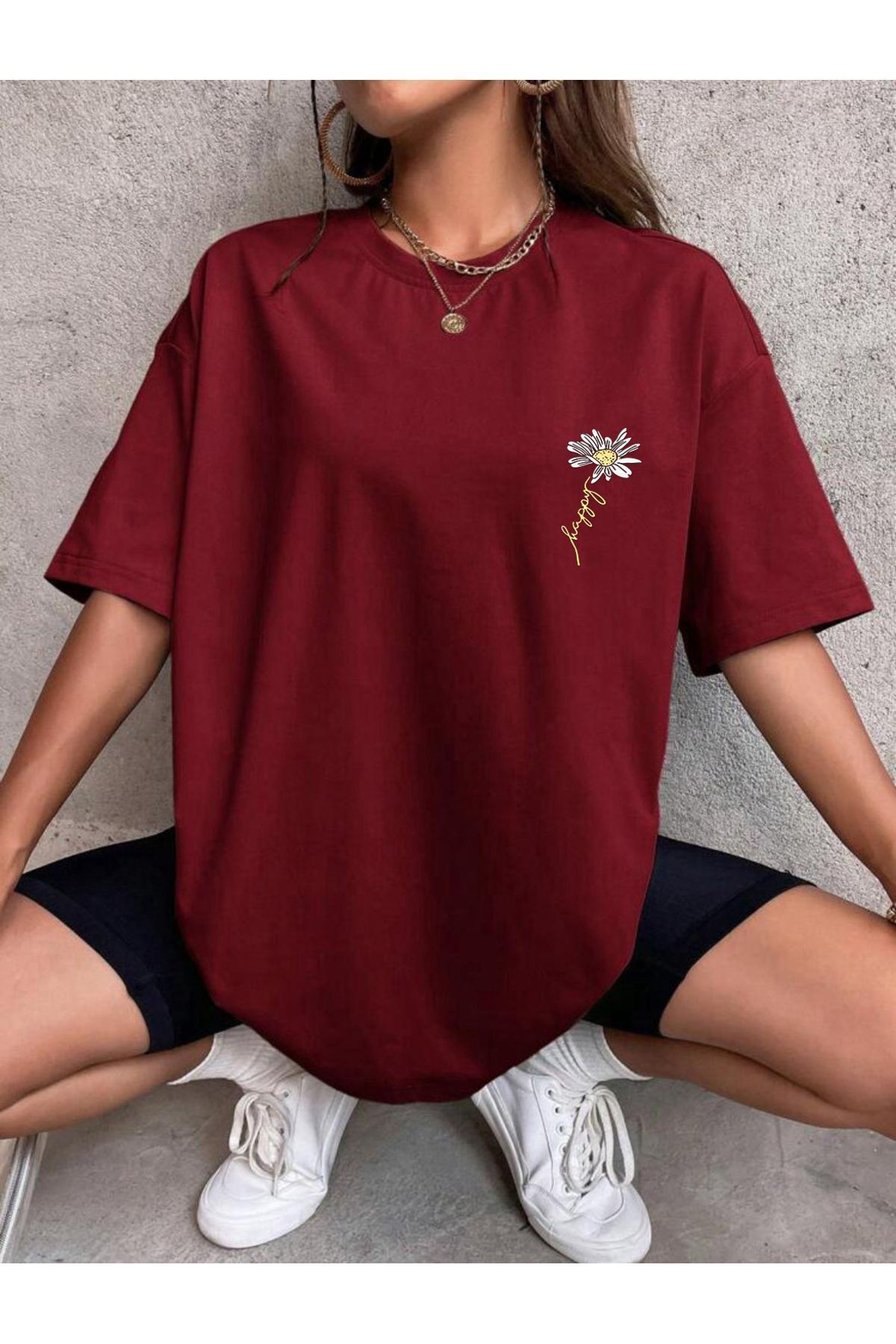 Tarzsokak FAVORİST PAPATYA Baskılı Yazlık Pamuklu Kumaş Oversize Kalıp