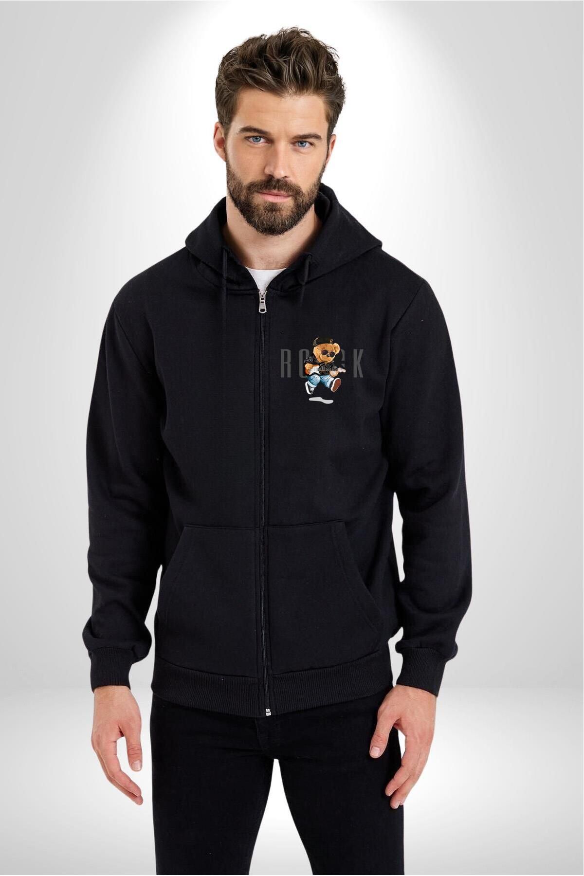 Soufeel Rock Oyuncak Tatlı Ayı Kadın Erkek Baskılı Fermuarlı Kapüşonlu Hırka Sweatshirt