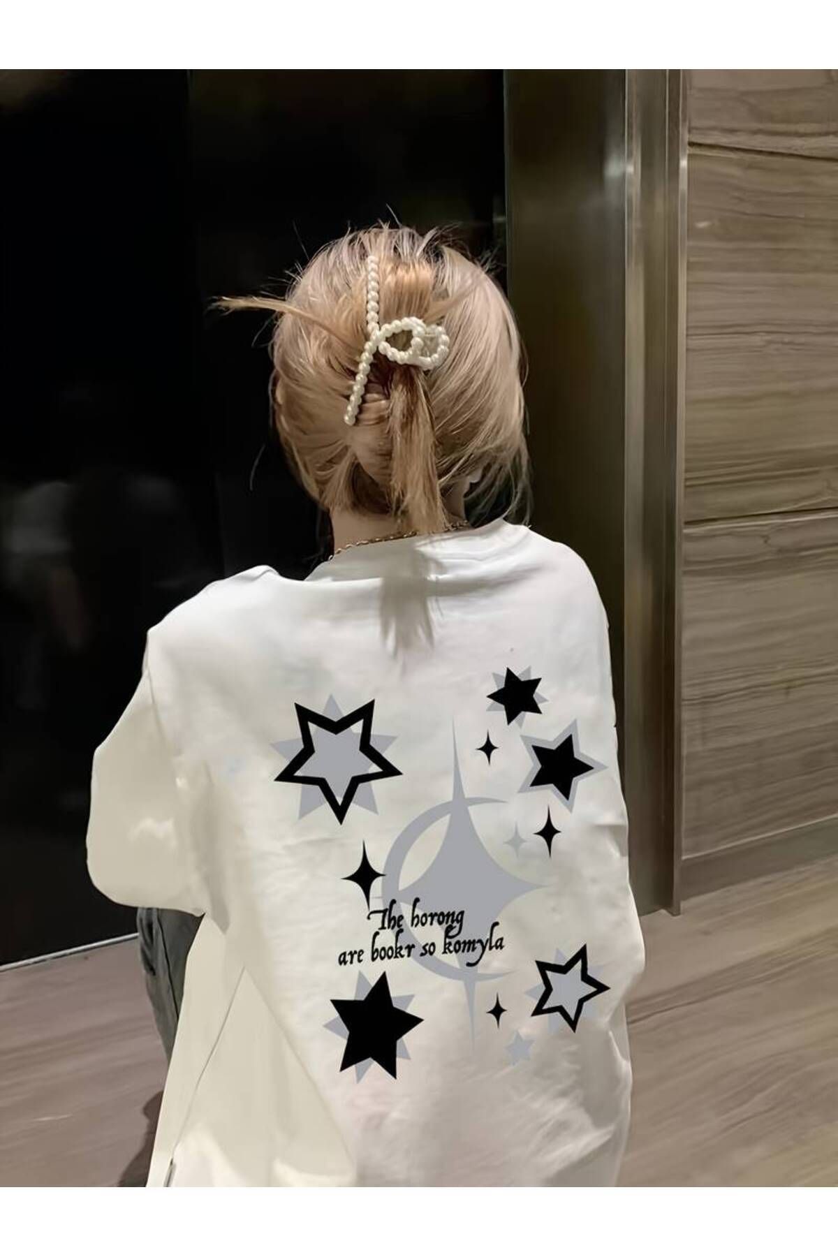 Tarzsokak Pinterest Yıldız (Star) Baskılı Oversize Unisex Kısa Kollu