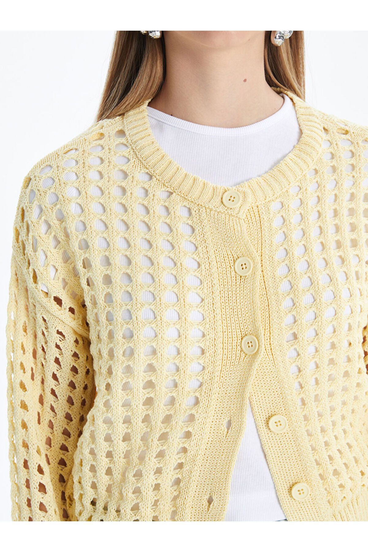 LC Waikiki-Cardigan XSIDE galben cu decolteu ajurat pentru tricotaje pentru femei 3