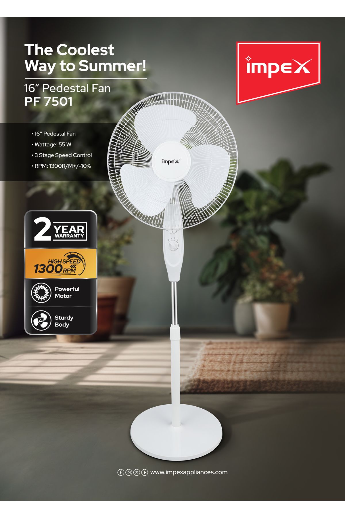 İMPEX-مروحة قاعدة من إمبكس مقاس 16 بوصة (PF 7501) 2