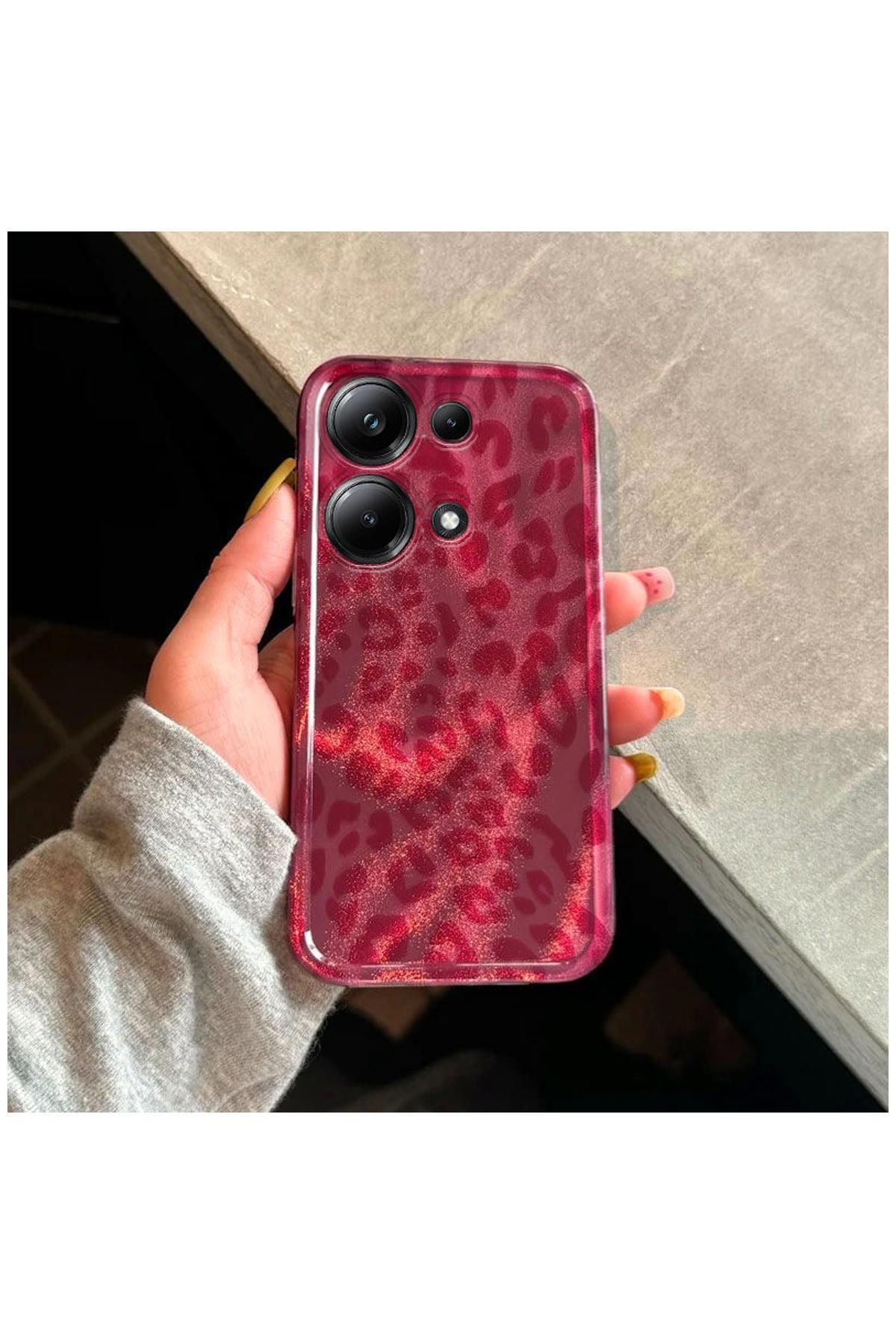 Pro Aksesuar Xiaomi Redmi Note 13 Pro 4G Uyumlu Kılıf Lüx Leopar Desenli Silikon Kılıf Pembe