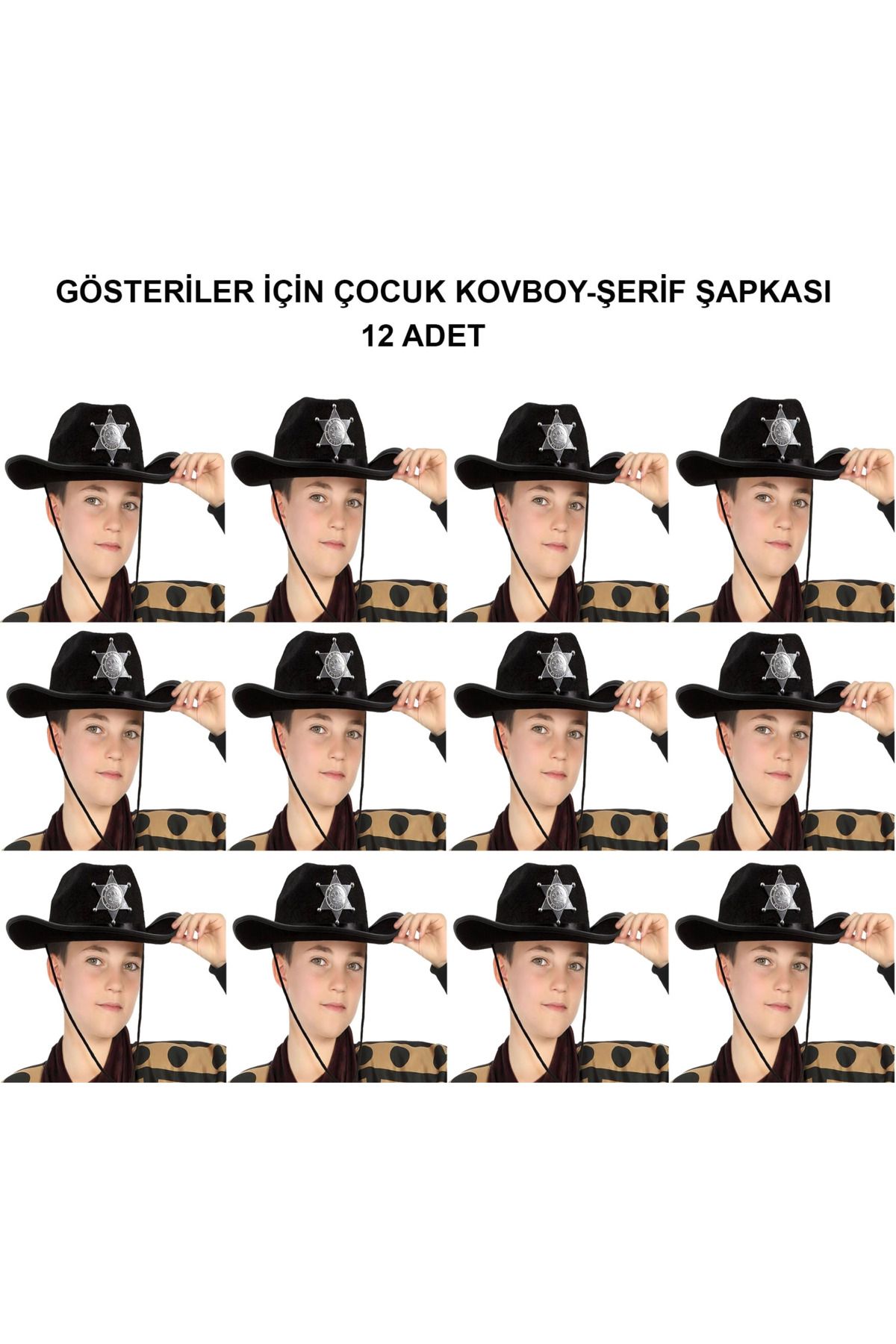 Narnuga Kovboy Şerif Şapkası Siyah 12 Adet - Kostüm Parti Ve Gösteri Şapkası - MCT9402-9176