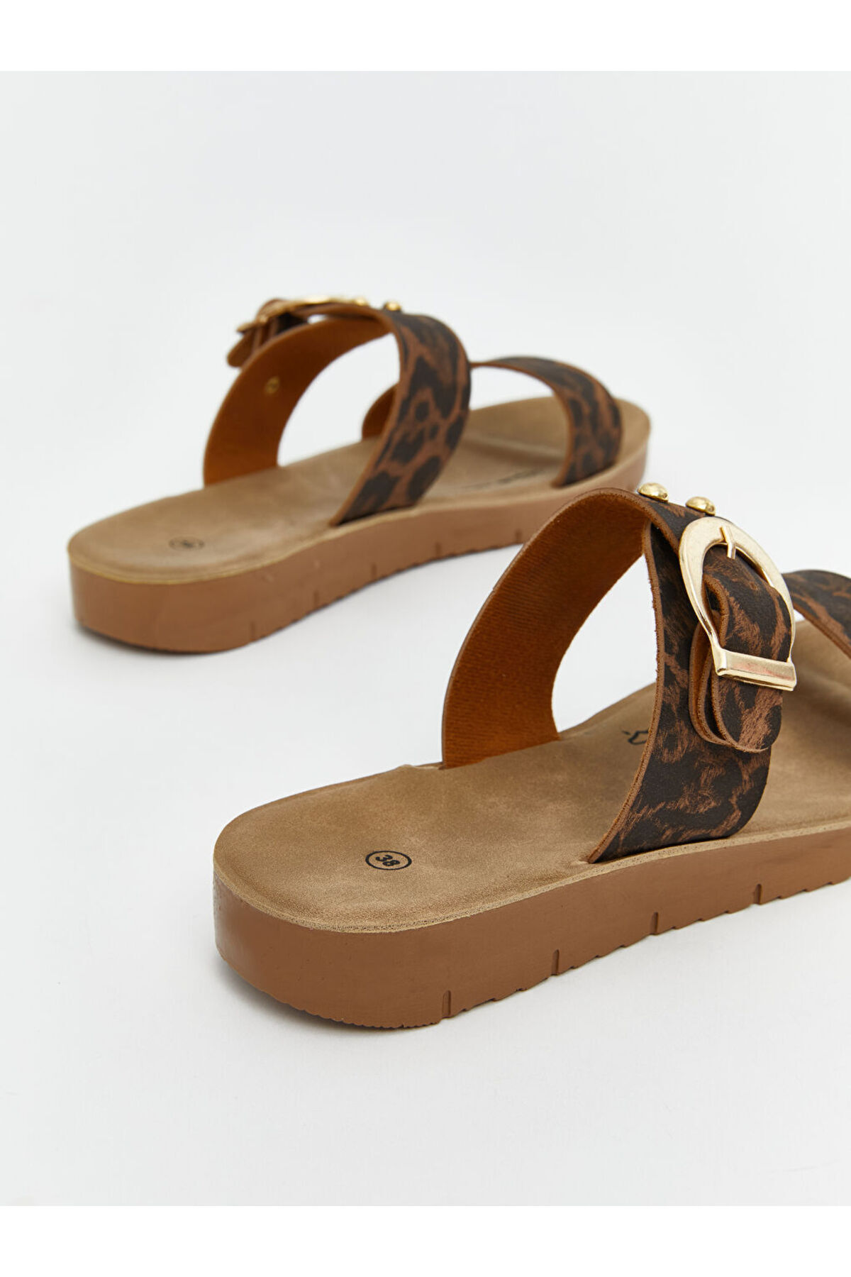 LC Waikiki-Lcw Steps Mixed Leather Look Double Banded Women's Slippers 5