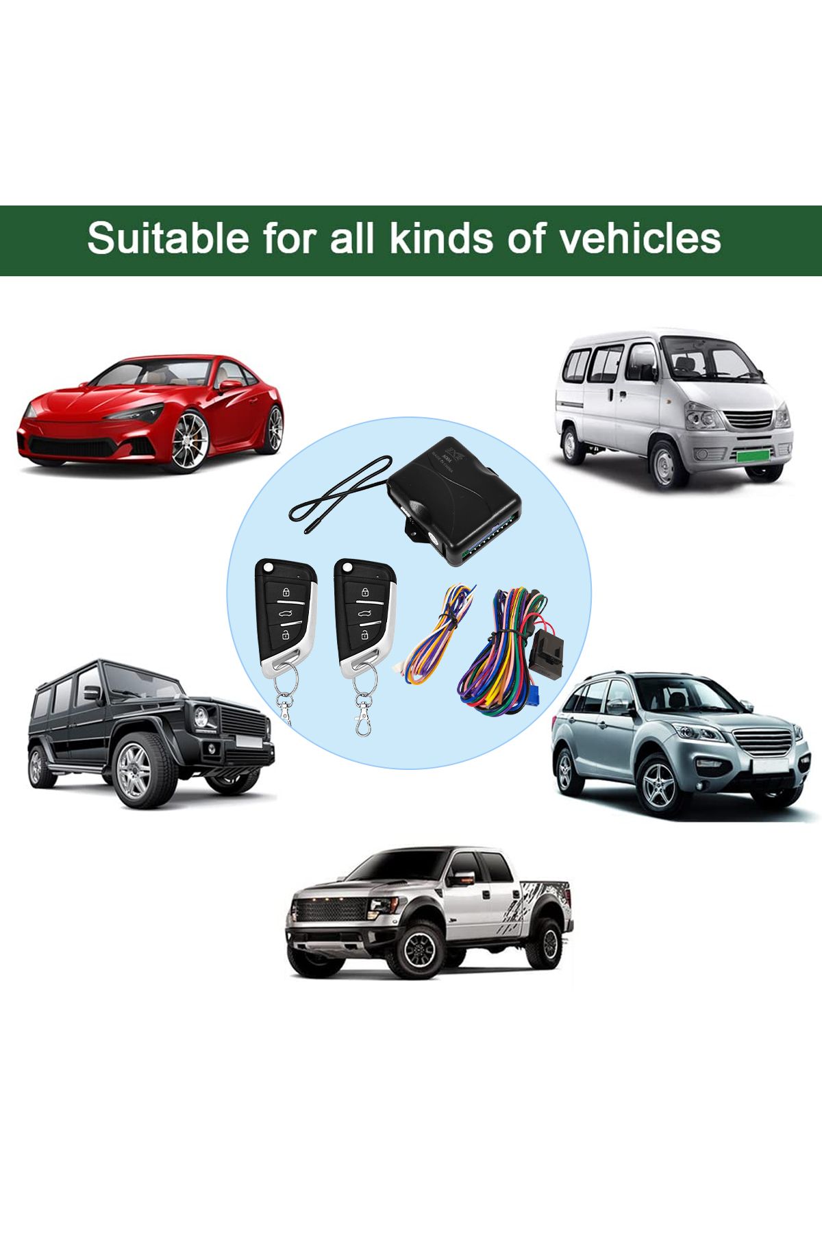 3XR-Universal Car Keyless Entry System with 2 Remotes, Central Locking, Trunk Release, Window Closer 7