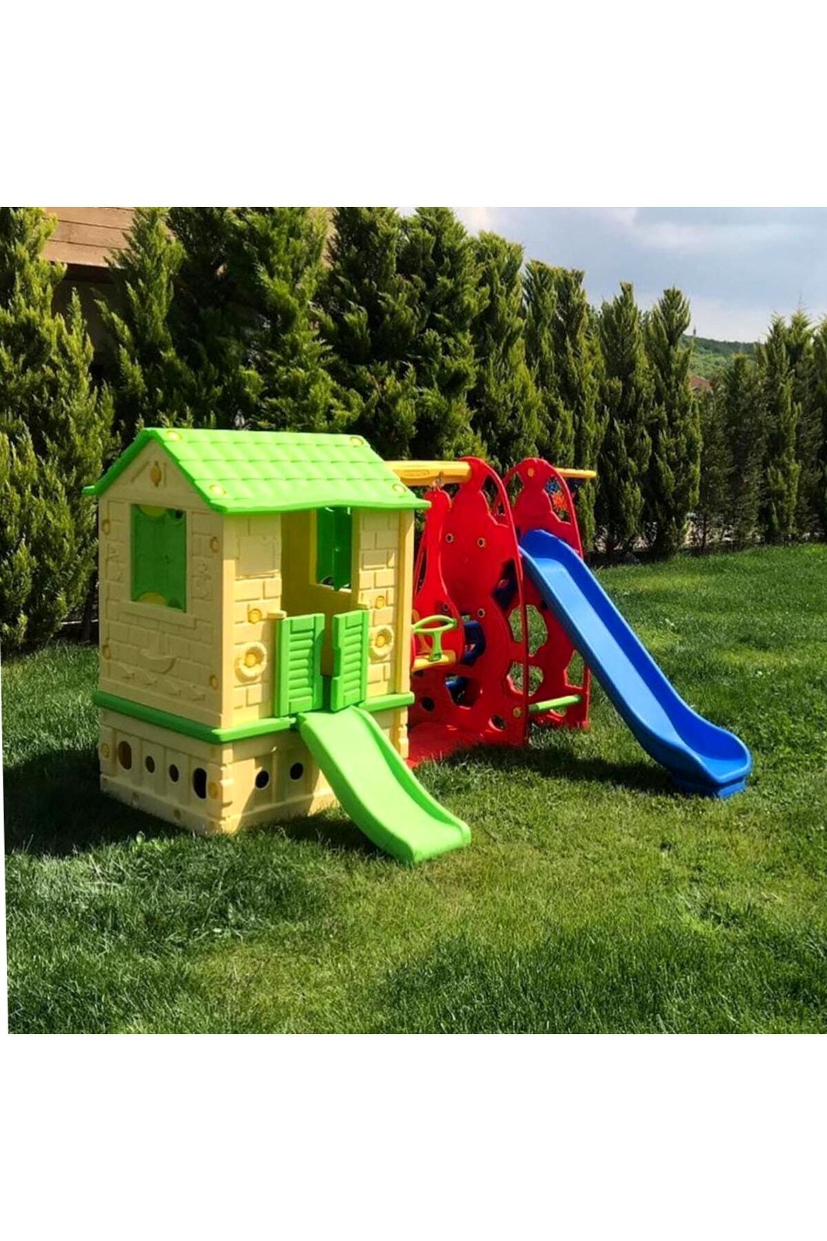 ÇIRAK Deluxe Çocuk Oyun Parkı Seti - Oyun Evi + Salıncak + Kaydırak - 3 Fonksiyonlu Büyük Set fotoğrafı 2 (önizleme)