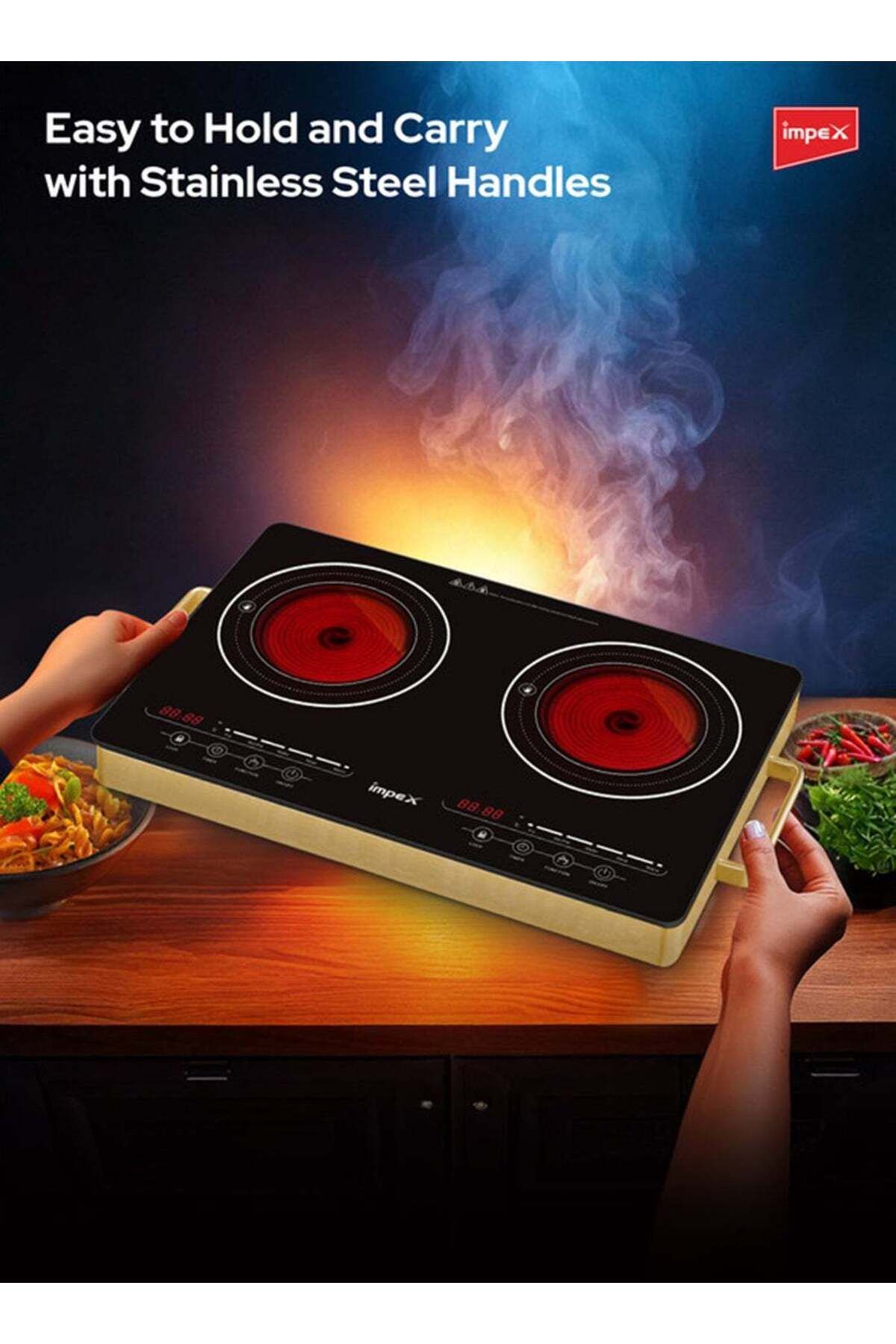 İMPEX-Double Infrared Cooktop 2800w- Ir 2704, 2 Burner Electric Stove 5 Modes 8 Power Levels 4-hour Timer 5