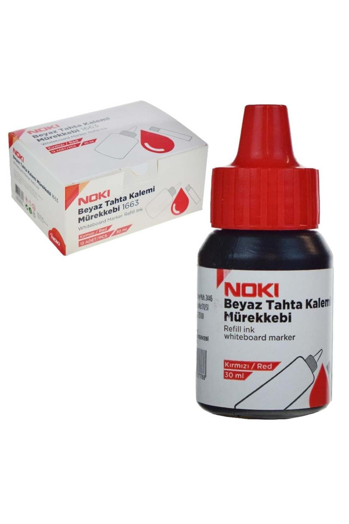 Noki Beyaz Tahta Kalemi Mürekkebi Kırmızı 30 Ml x 12 Adet