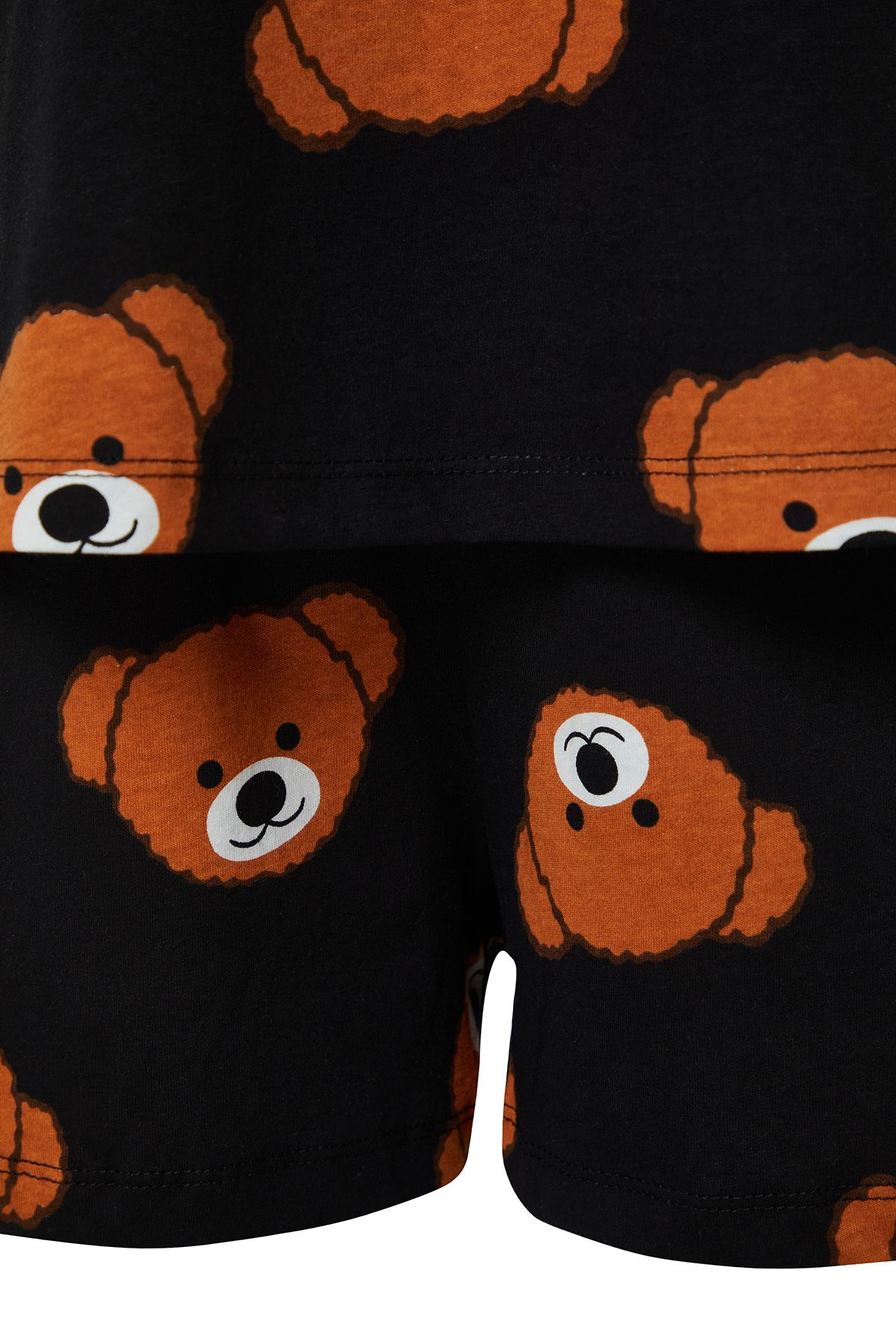 Trendyol Collection-Damen Family/Family Schwarzes Teddybär-Shorts-Set aus 100 % Baumwolle, gestrickter Pyjama THMSS23PT00005 10