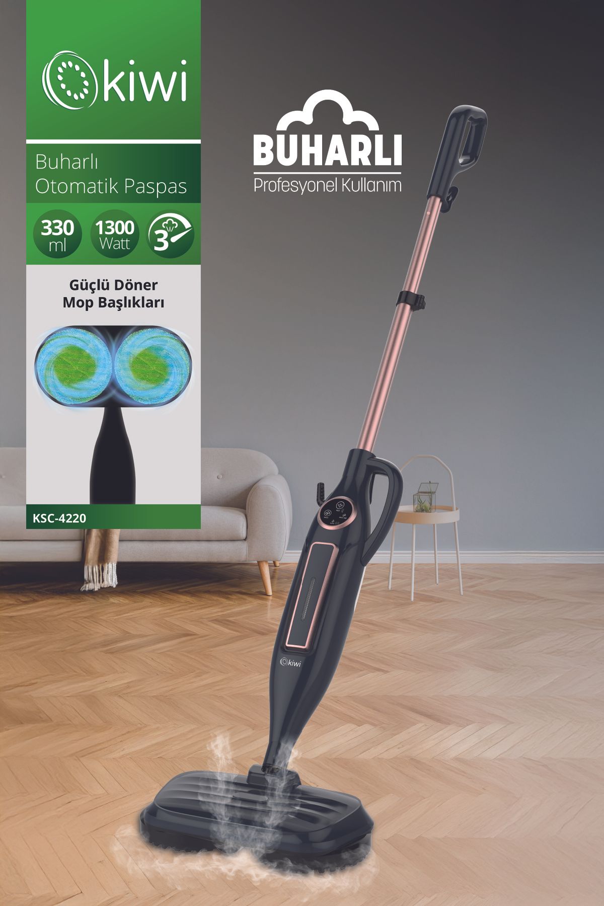 Kiwi Ksc-4220 Çok Fonksiyonlu Ayarlanabilir Seviyeli 10 Aparatlı Dikey Buharlı Mop - Buharlı Temizleyici