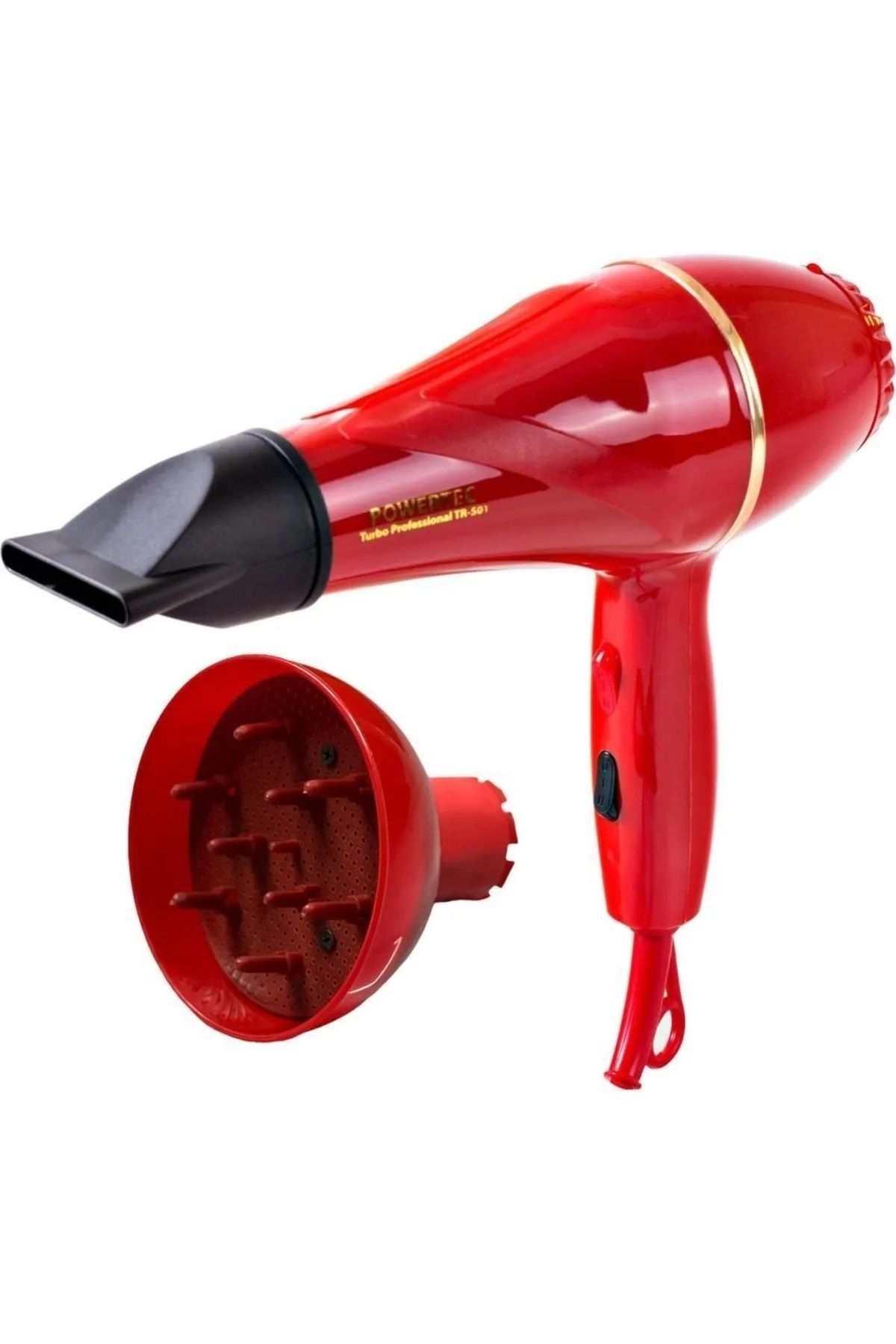 سشوار قرمز برقی خشک کن حرفه ای و دمنده 2500 وات آرایشگاه تحت عنوان Tr501+ پاورتچ  Powertec