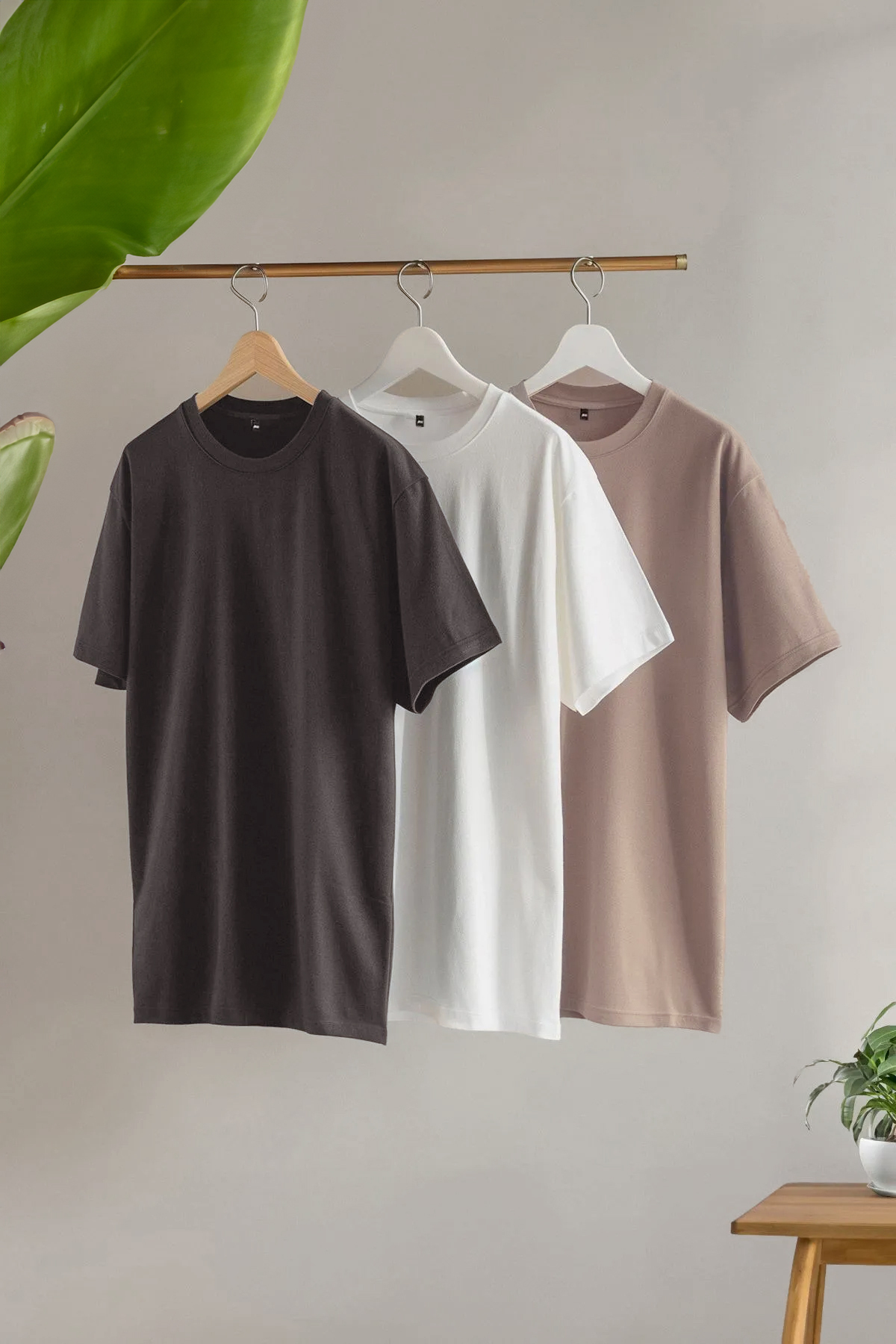 Trendyolmilla Man Unisex Beyaz-Antrasit-Vizon 3'lü Paket Slim Kesim Basic %100 Pamuk Tok Kumaş T-shirt TMNSS19BO0007