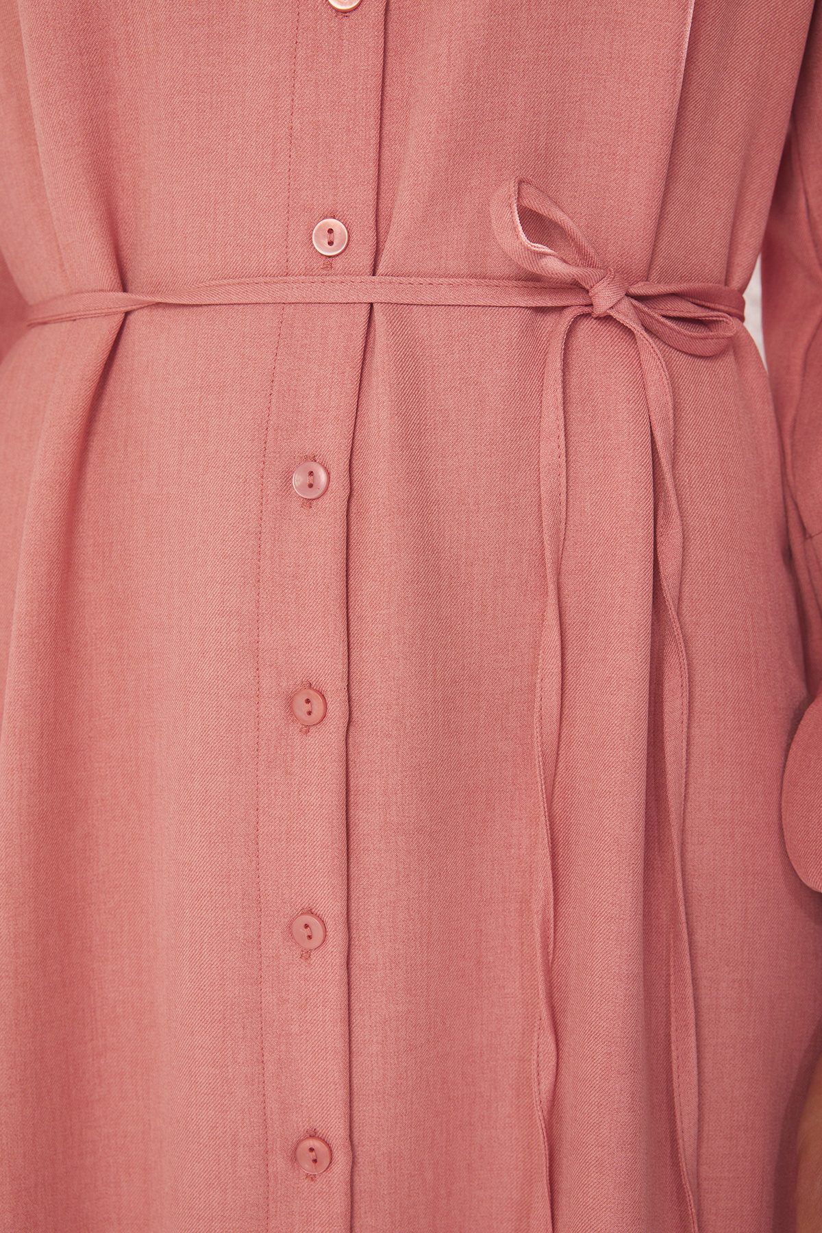 Trendyol Modest-Detailliertes, gewebtes Kleid in Leinenoptik mit Dusty Rose-Spitze TCTSS25EB00111 2