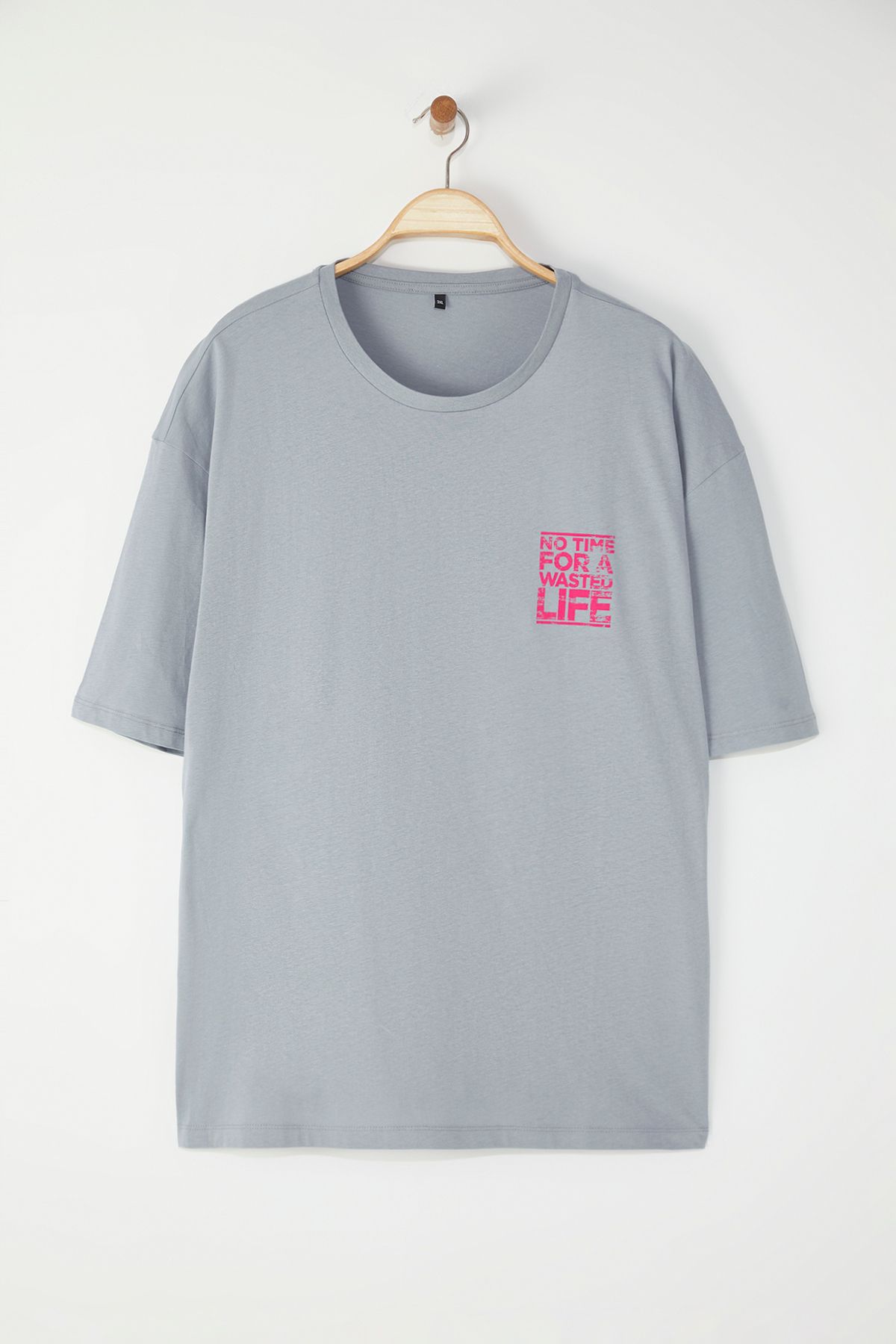 Edit by Trendyol-Šedé oversize tričko velké velikosti 100% bavlna TEDSS25TS00011 1
