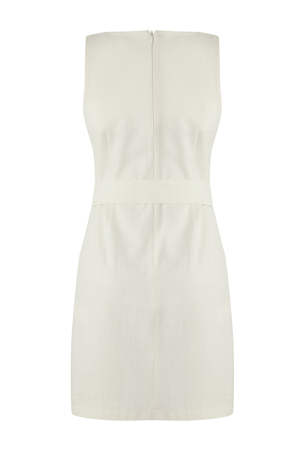 Trendyol Collection-White Belted Linen Blend Straight Cut Mini Woven Dress Twoss25El00705 7