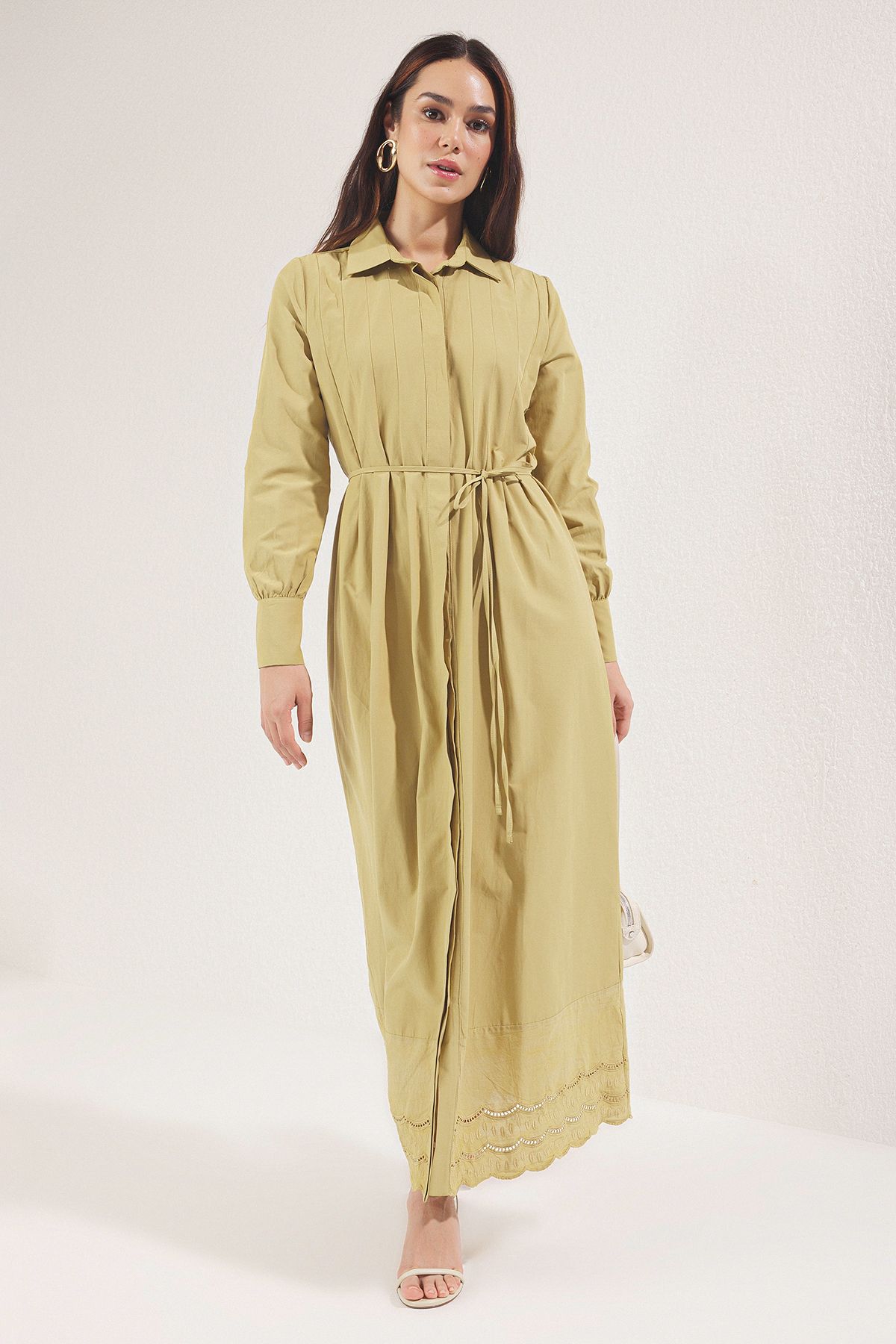 Trendyol Modest Olajzöld szoknya Brode részletes szőtt ruha TCTSS25EB00114