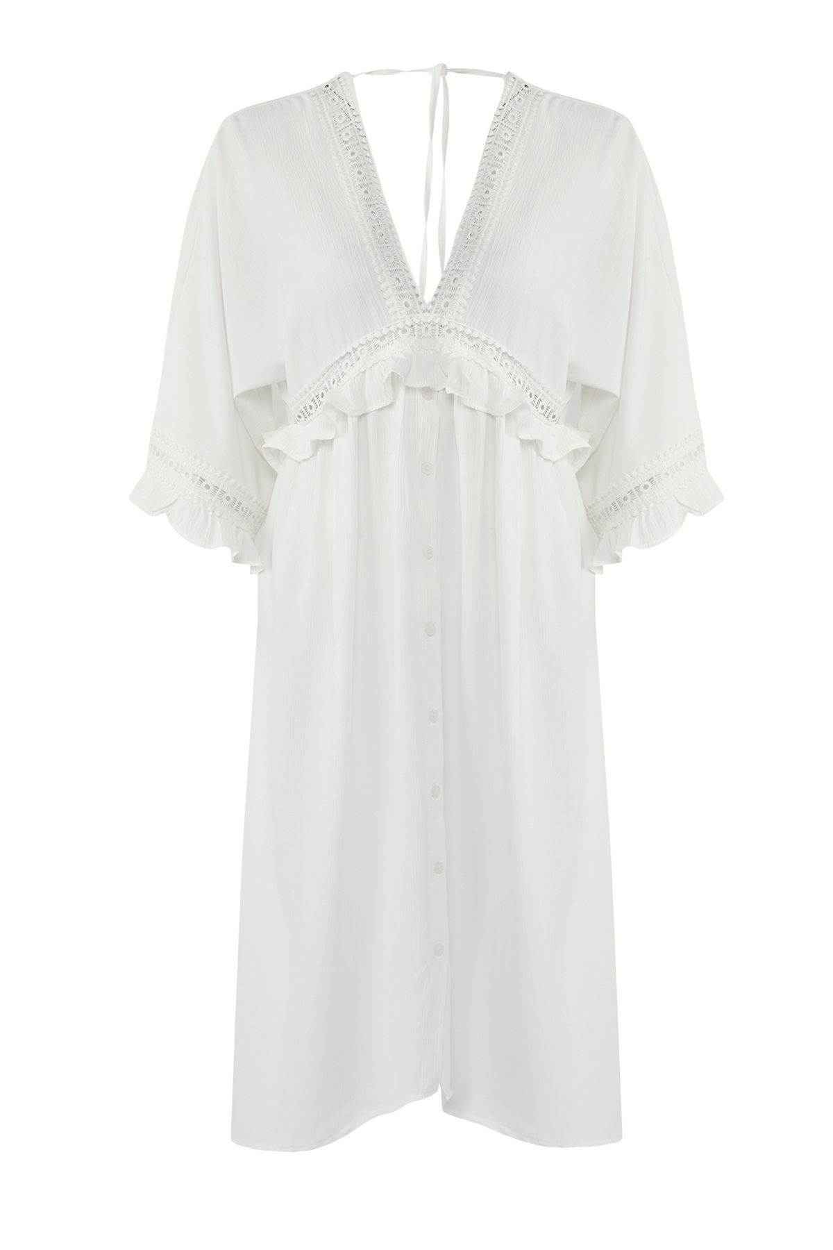 Trendyol Collection-Ecru Maxi Woven Flounce Beach Dress Tbess25El00075 6