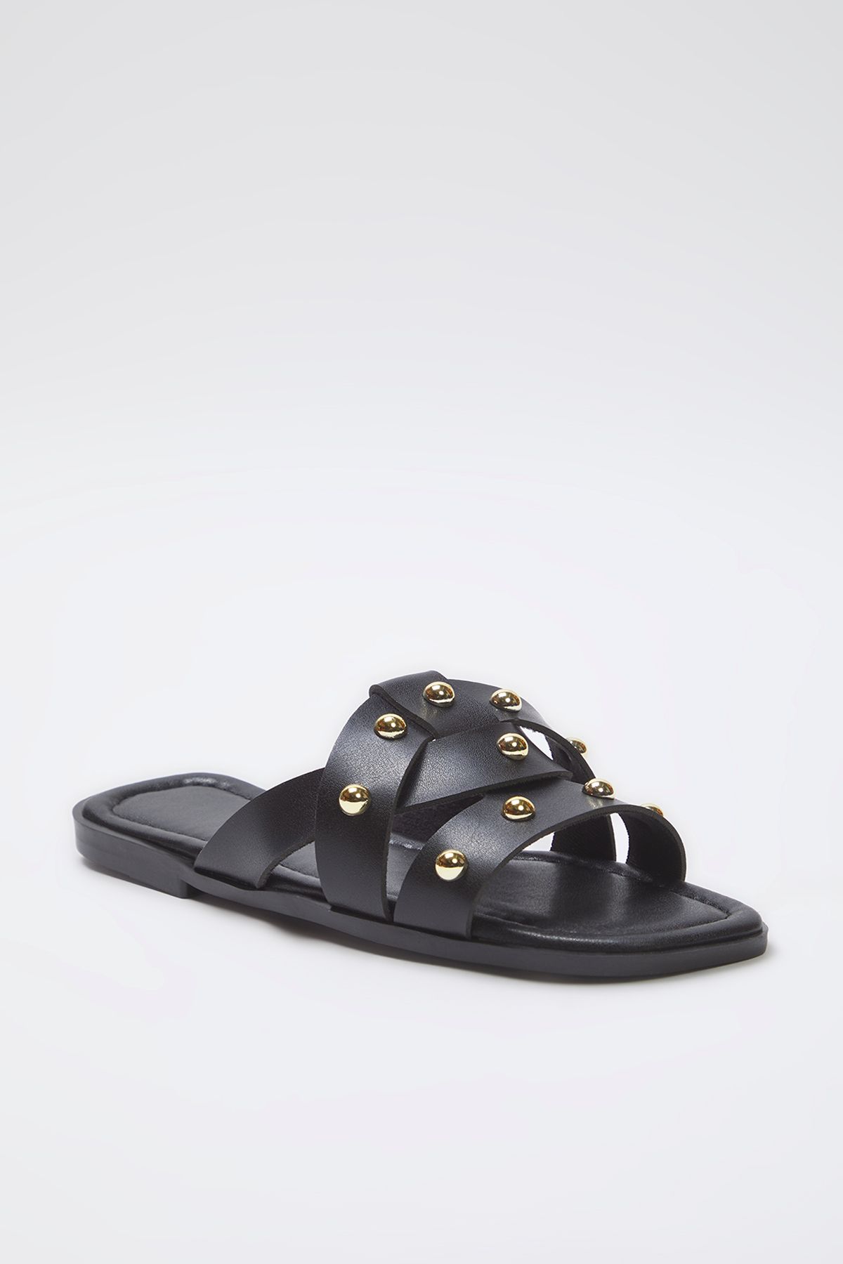 TRENDYOL SHOES-Black Gold Trok Stone Women Stylish Slippers Takss25Te00032 4
