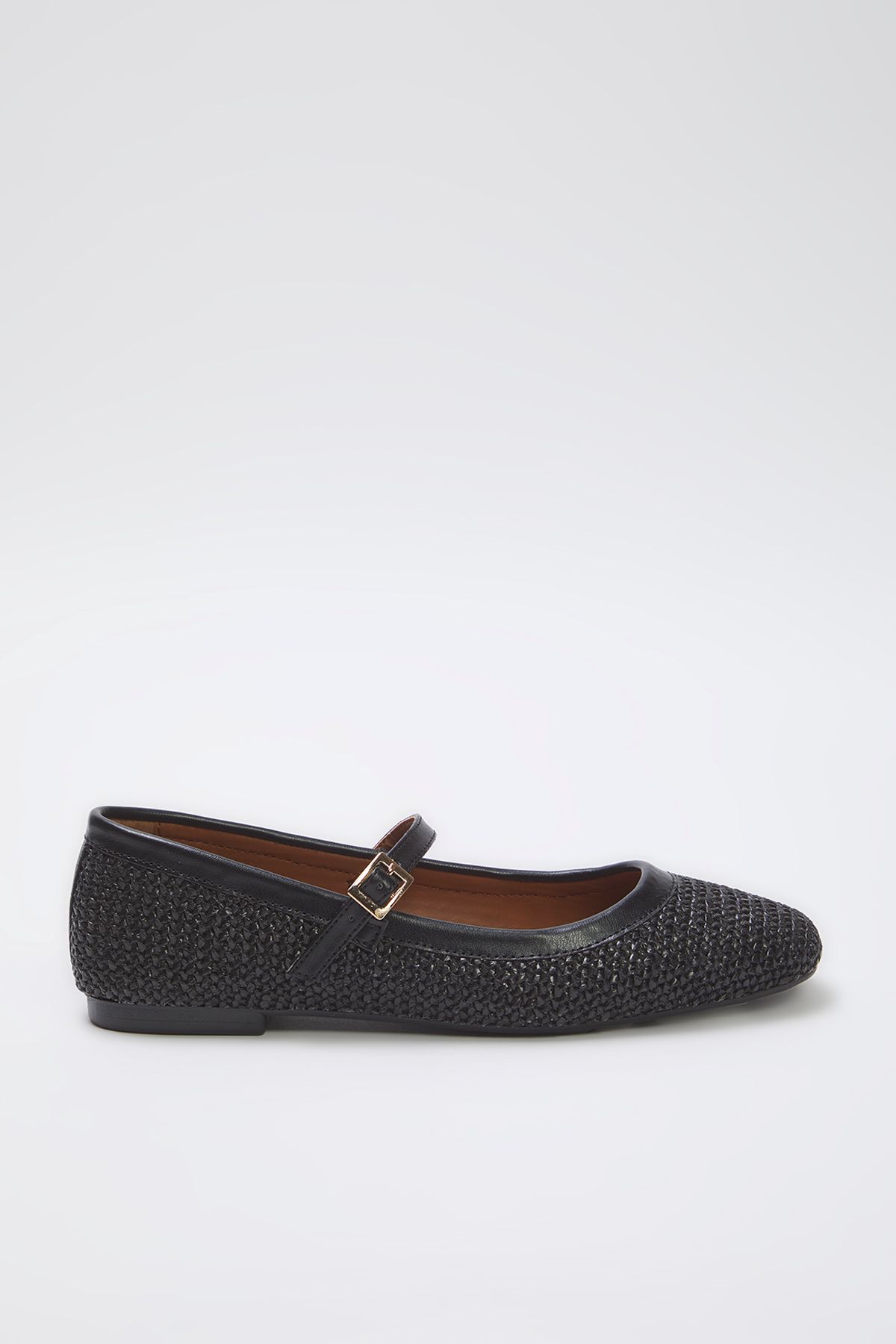 TRENDYOL SHOES-Schwarze gestrickte, gemusterte Stroh-Mary-Jane-Ballerinas mit quadratischer Zehenpartie für Damen TAKSS25BE00045 1