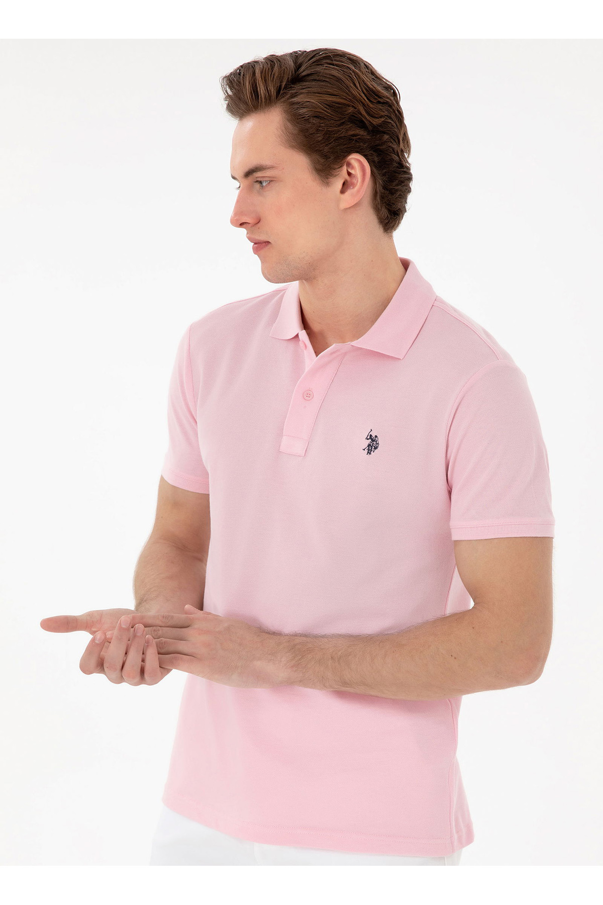 یو اس پولو تی‌شرت یقه‌دار مردانه U.S. Polo Assn. رنگ صورتی روشن GTP04