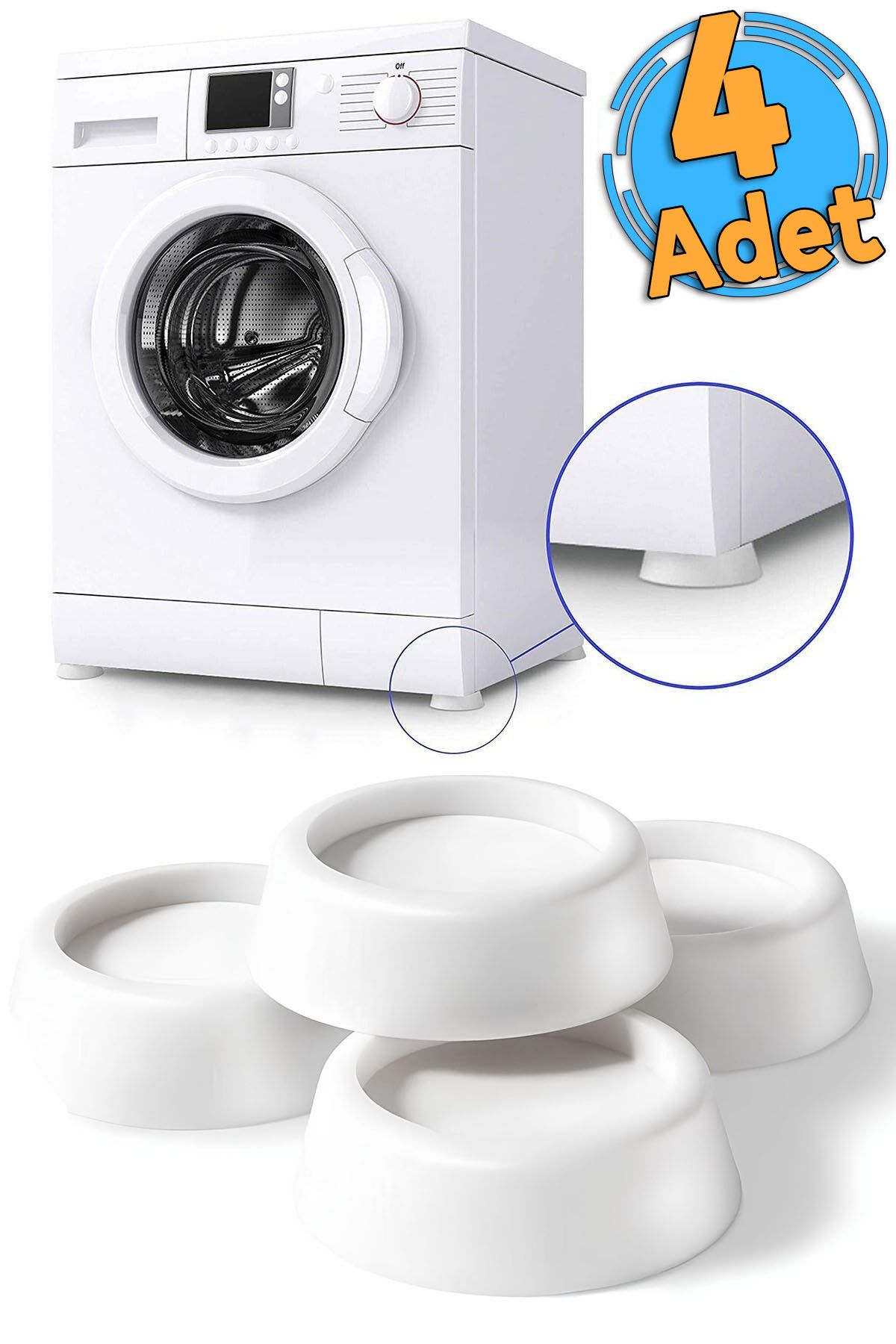 Badem10 (4 ADET) Çamaşır Bulaşık Makinası Beyaz Eşya Titreşim Önleyici Yükseltici Ayağı Altlığı Ayakları