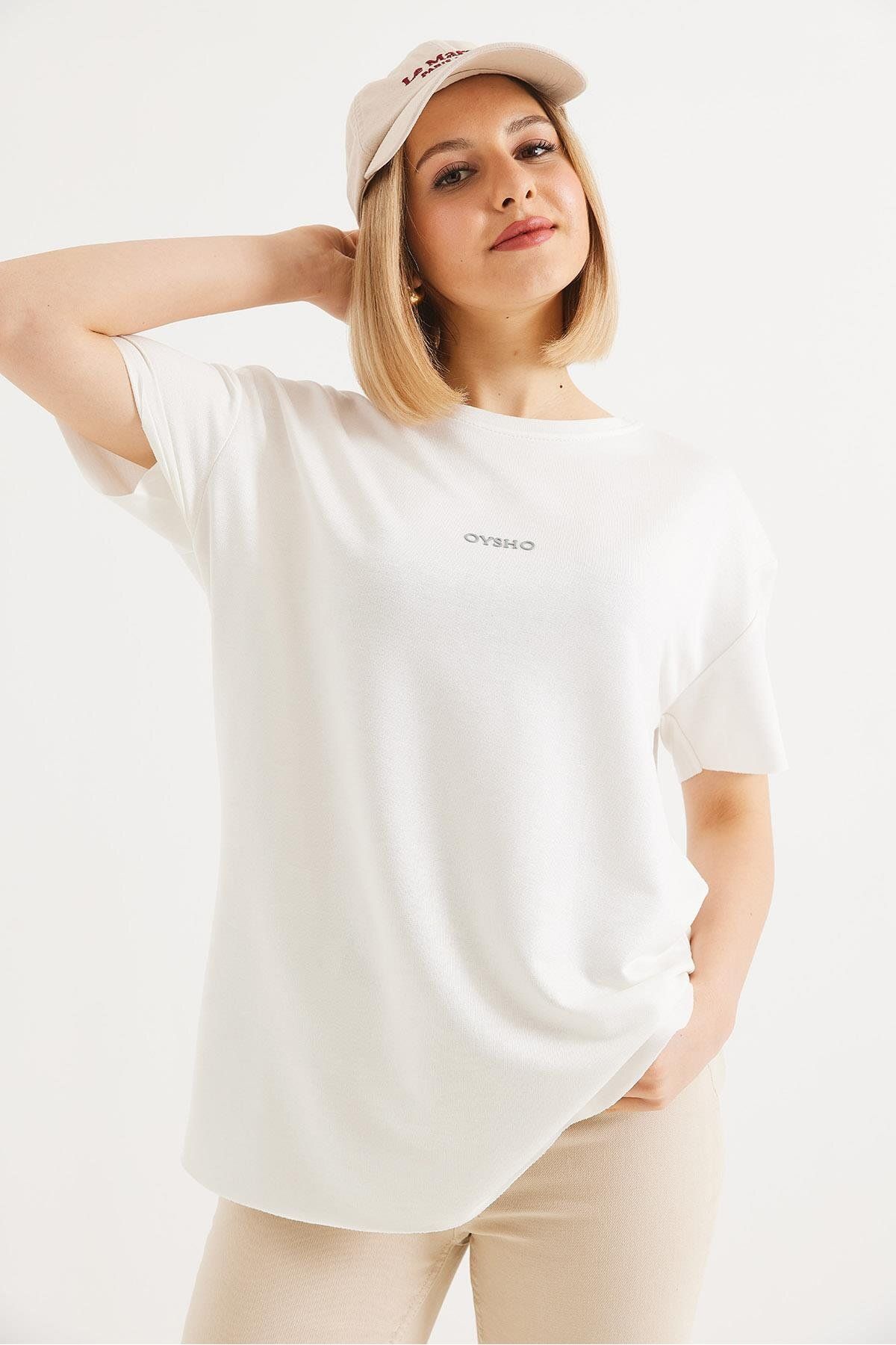 Raneel Kazançlı Alışveriş Bisiklet Yaka Basic Tshirt Beyaz