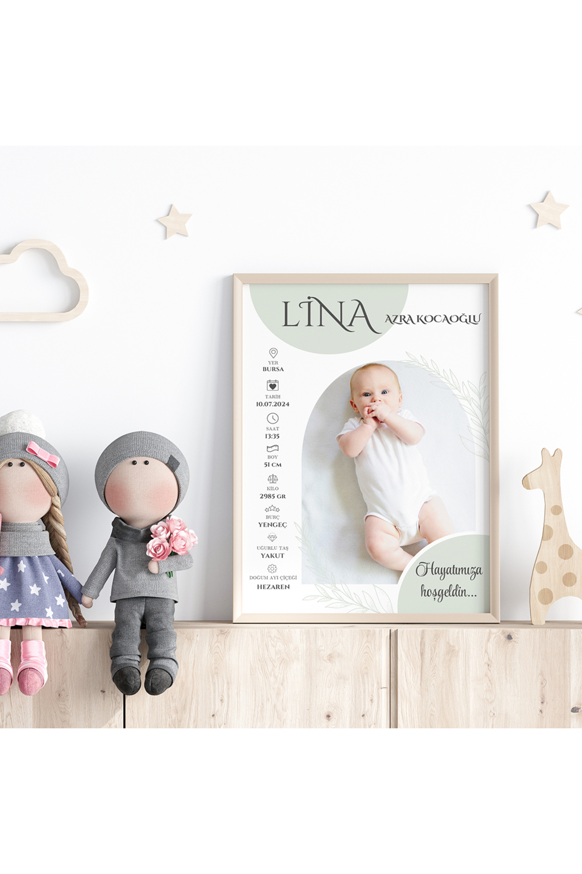 CKA Tasarım Ayrıntılı Fotoğraflı Doğum Tablosu, Bebek Doğum Hatırası Tablosu fotoğrafı 5 (önizleme)