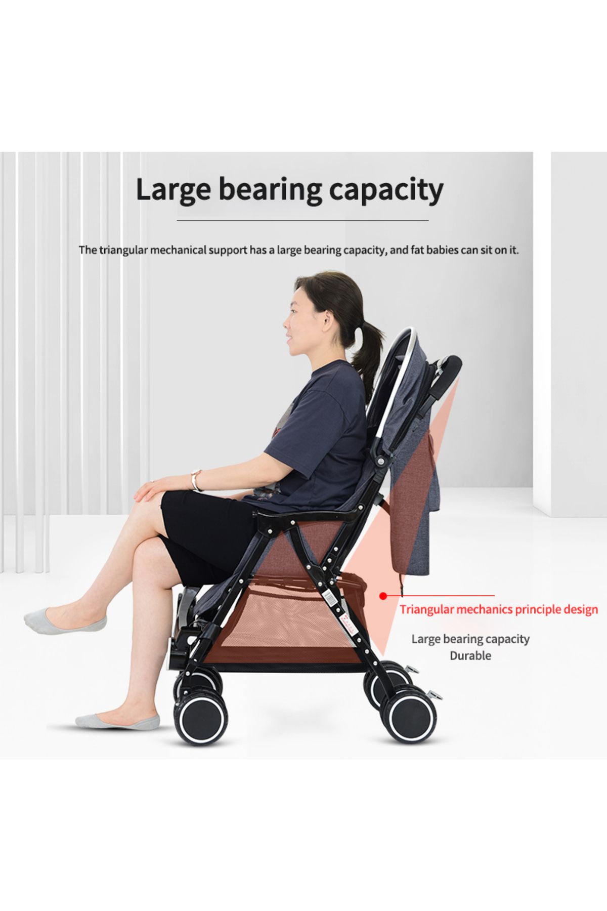 Ma Baby-عربة أطفال قابلة للطي بزر واحد، يمكن الجلوس والاستلقاء مع صينية (عربة أطفال ذات اتجاه واحد) 5