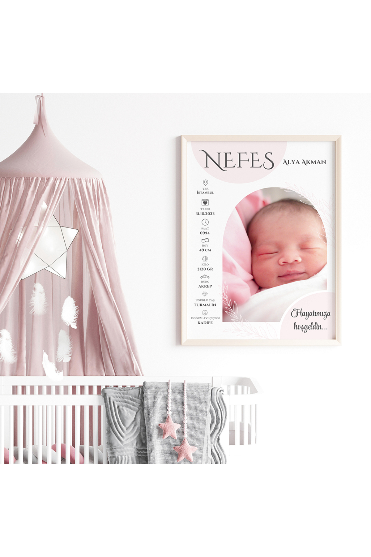 CKA Tasarım Ayrıntılı Fotoğraflı Doğum Tablosu, Bebek Doğum Hatırası Tablosu fotoğrafı 3 (önizleme)