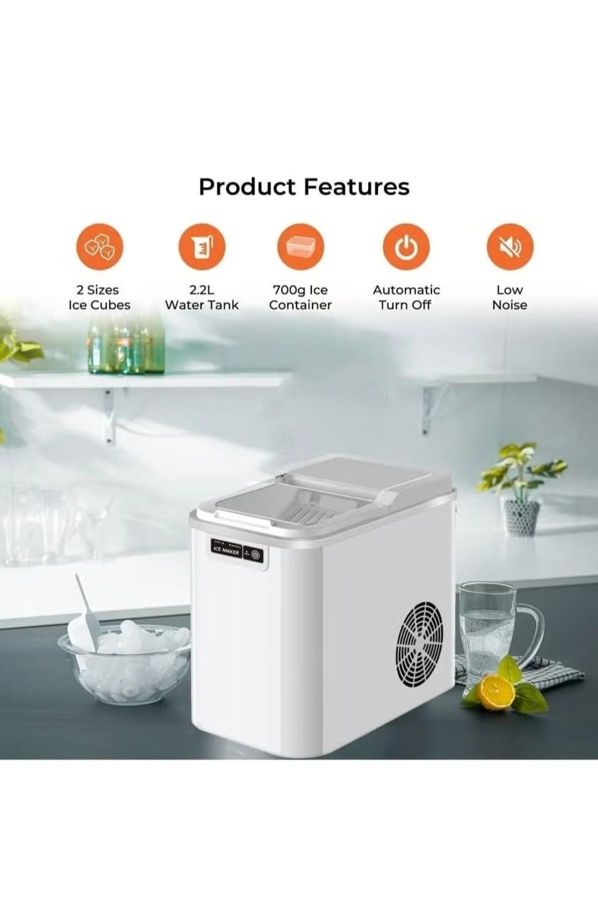 Denx-ماكينة صنع الثلج | ماكينة صنع الثلج الذكية Denx DX2044 بسعة 2.2 لتر وقوة 120 وات مع 9 مكعبات ثلج 7